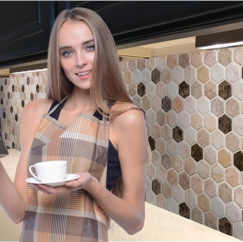 Miniatura 10 de Decopus Azulejo de cerámica sintética para despegar y pegar (hexagonal 3D) para cocina, baño, autocaravana  Remodelación de bricolaje, decoraciones