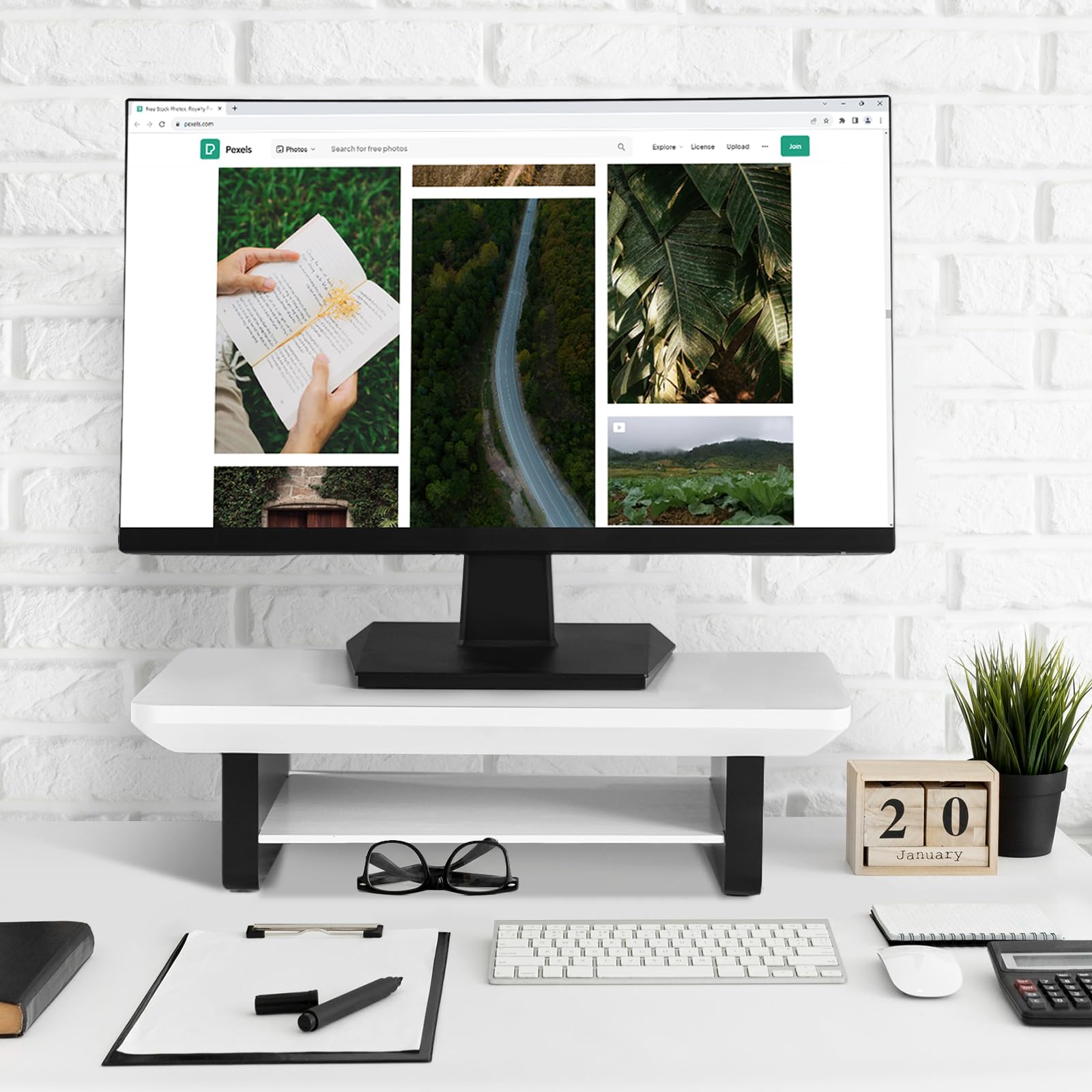 Amazon.com: ROCDEER White Monitor Stand Riser for Desk, Sturdy Bamboo 2 ...