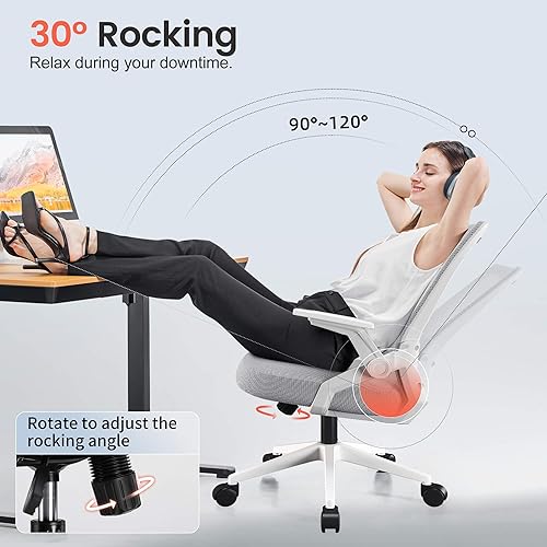 Miniatura 5 de COMHOMA Silla de oficina con reposabrazos abatibles, silla de escritorio ergonómica para computadora con soporte lumbar adaptativo, silla de estudio