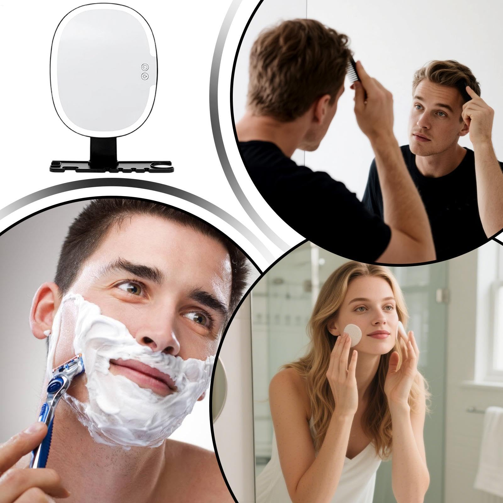 Miroir de rasage pour douche | Anti-buée Touch Control Rechargeable Salle de bain | Miroir de douche incassable pour femme, papa, mari, petit ami, maison, appartement, dortoir, hôtel