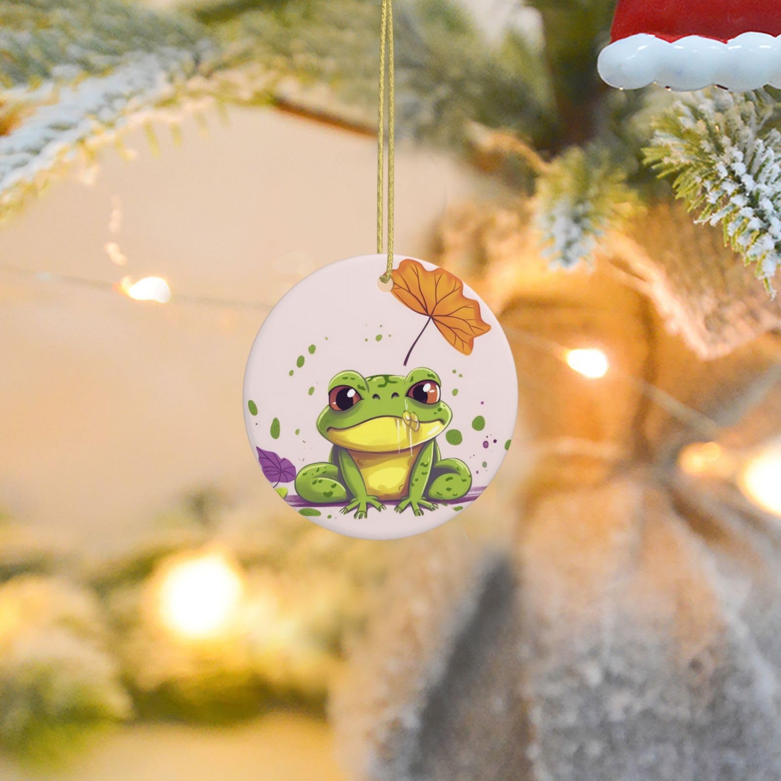 Christmas Tree Ornaments Ceramics Christmas Round Decorations Leaves and Frog Ceramics Ornaments Circle Pentagram Xmas Tree Hanging Pendant for Christmas Tree Party Holiday Home Decor