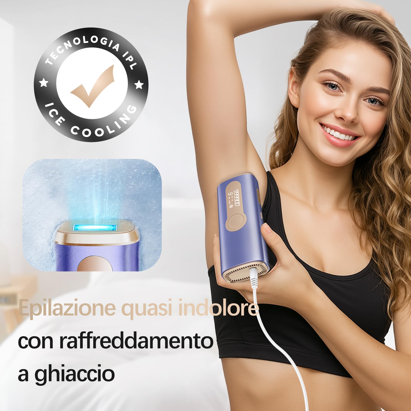 Haarlosy Epilatore Luce Pulsata con Ghiaccio, 3 IN 1 IPL Epilatore Laser per Donna e Uomo, 9 Livelli di Energia Regolabile Adatto a Corpo, Viso, Ascelle, Gambe Sensibili (Ametista)