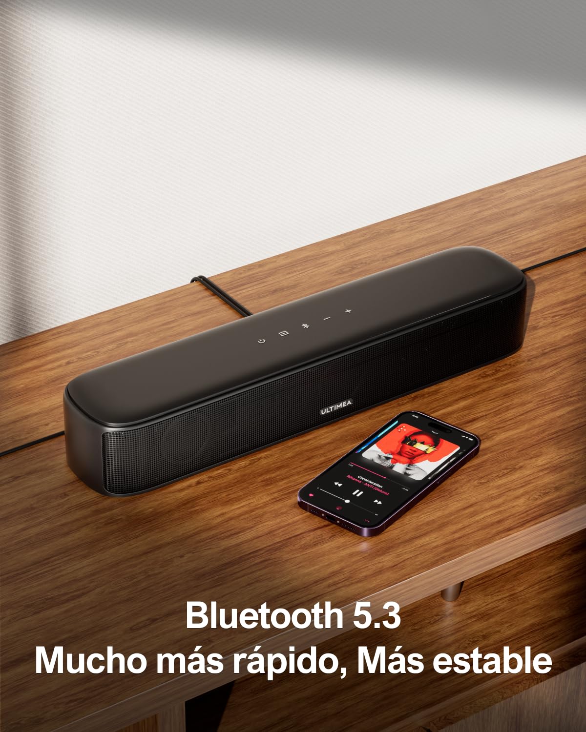 ULTIMEA 7.1 Barra de Sonido TV, Barra de Sonido Sistema de Sonido Envolvente Virtual con Subwoofer, 4 Altavoces Surround, Potencia Pico 330W, Control por Aplicación, Opt/AUX, Aura A40