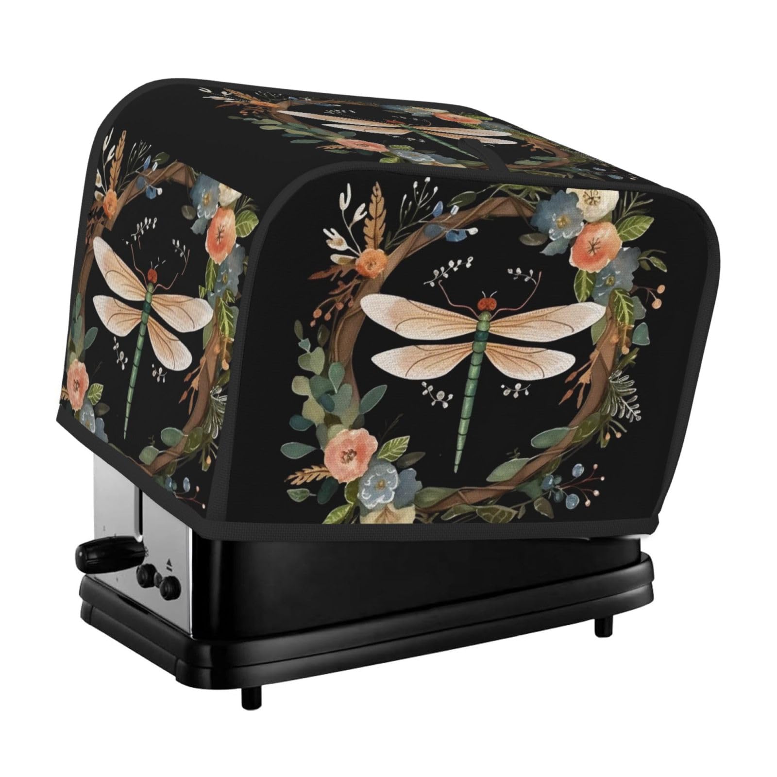 Fodpand Black Toaster Covers 2 Slice Image Of Dragonfly In Wreath Bread Machine Cover Quilted Dustproof Toaster Cover Washable Bread Maker Protective For Kitchen Small Appliance
