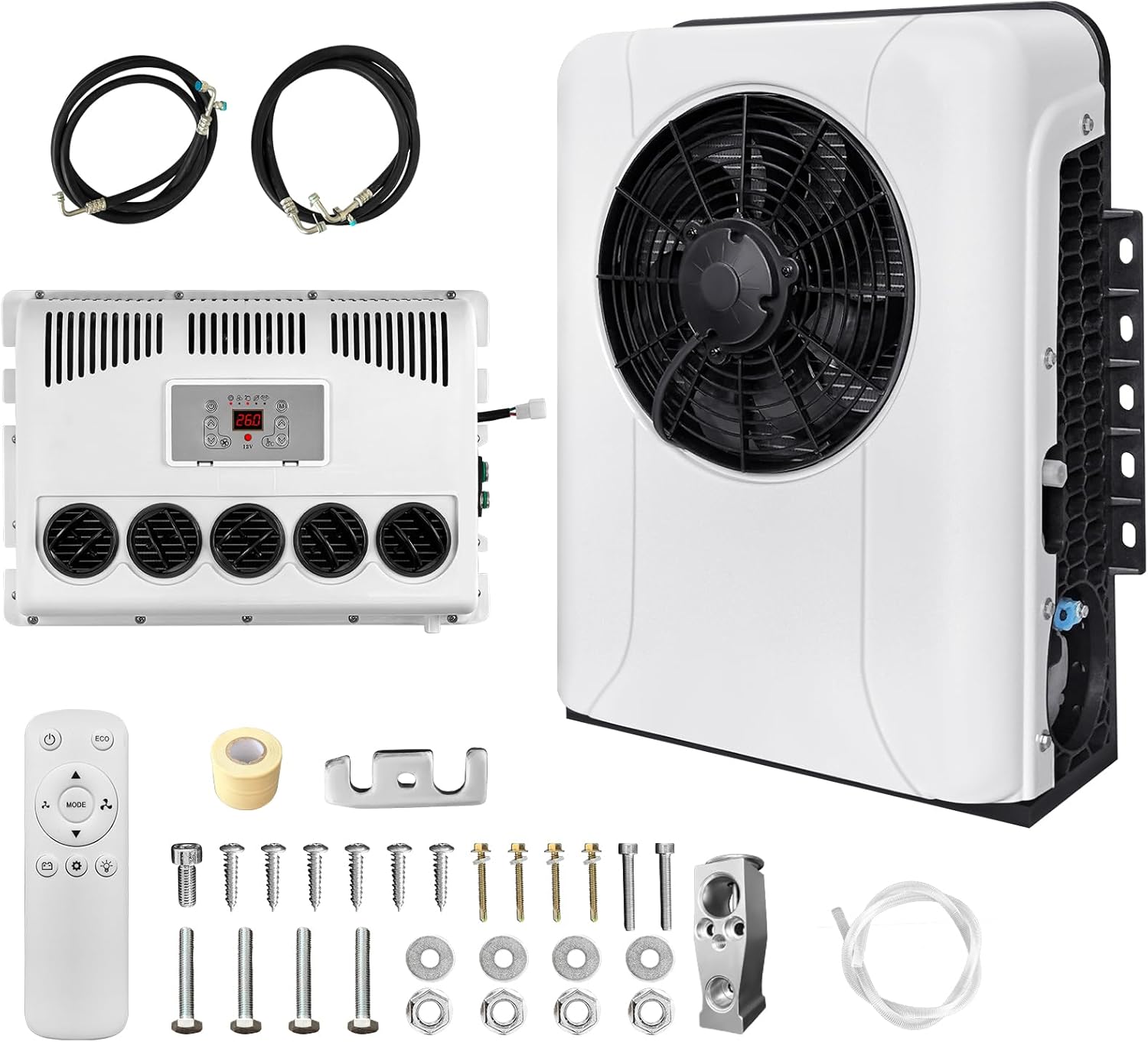 DC 12V AC Unit RV Air Conditioner mini Split Fit for Truck cab Van Motorhome Camper Pickup Vintage Cars Low Noise Intelligent Frequency Conversion Anti-Corrosion Automotive Parking Air Conditioners