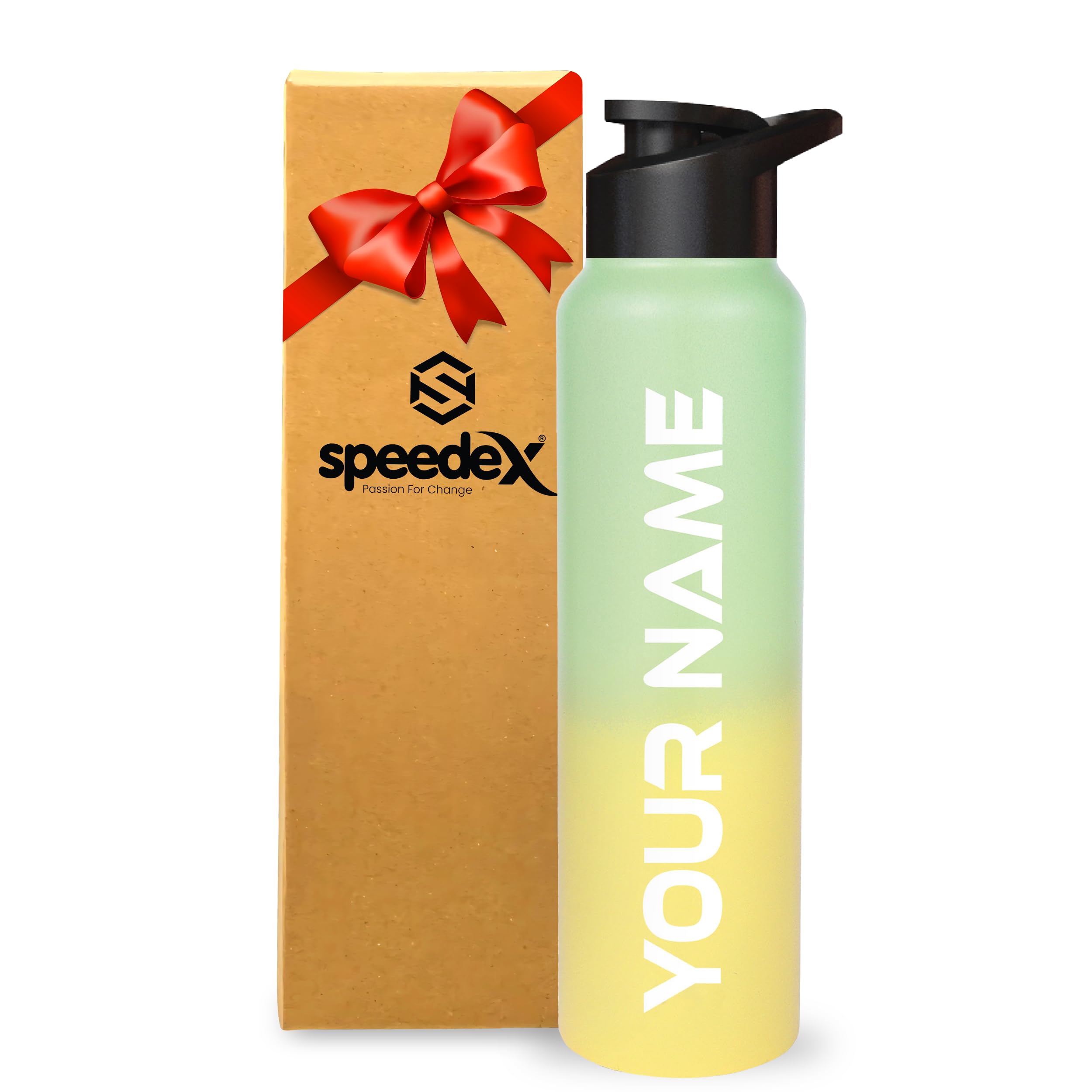 Speedex Customised Stainless Steel Water Bottle 1 Ltr with Name – Personalised Engraved Sipper Cap Bottle for Kids, Men & Women, School, Gym, Office Lemon Green, Set of 1