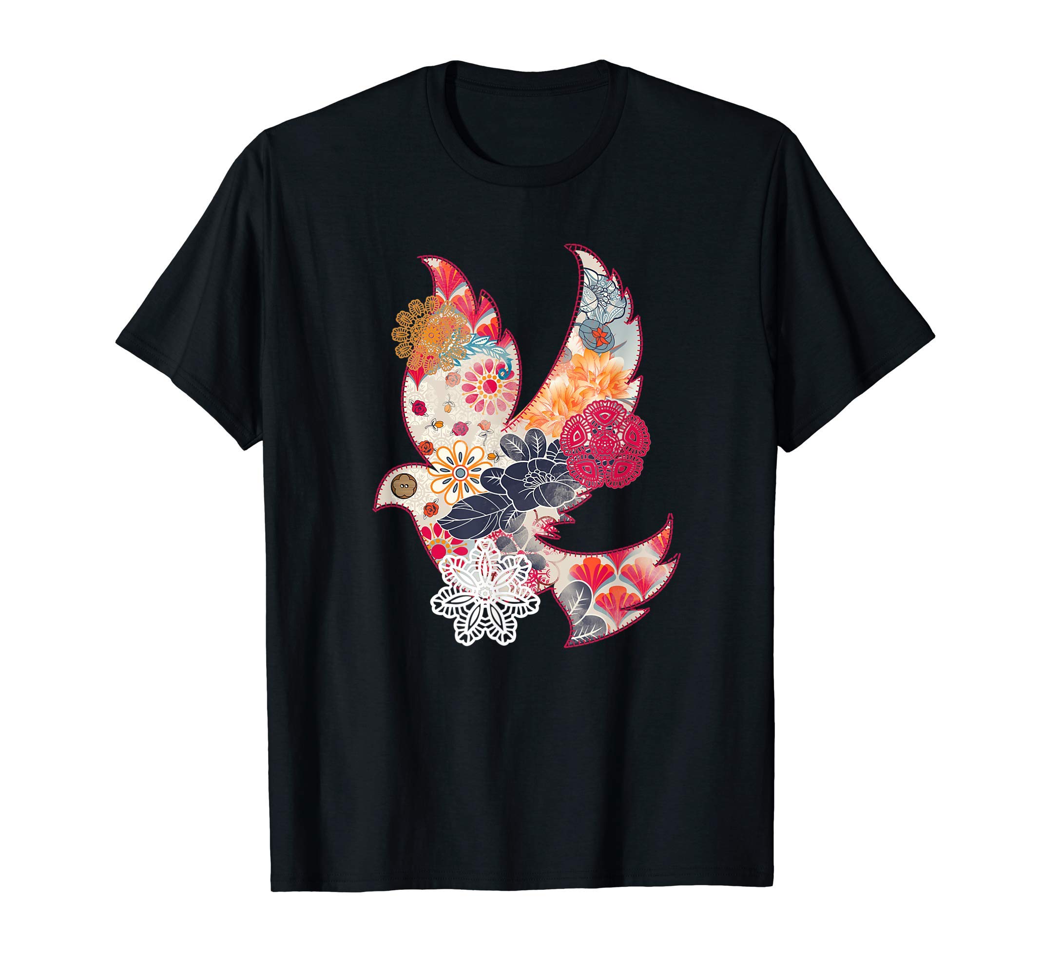 Dove Bird ApparelBeautiful Dove Bird Flying Floral Flower Pattern Artwork T-Shirt