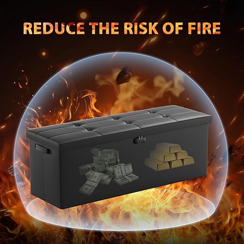 Miniatura 9 de ENGPOW Otomana de almacenamiento, banco de almacenamiento plegable ignífugo con cerradura (15 x 43 x 15 pulgadas), baúl de almacenamiento de cuero