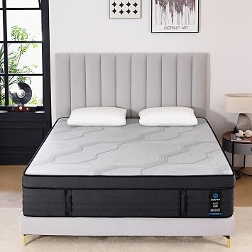 Suiforlun 15" Queen Mattress, Gel & Bamboo Charcoal Infused Memory Foam, Medium Euro Top Hybrid Pocket Spring Mattress for Restful Sleep, Enhanced Pressure Relief and Edge Support, 120 Nights Trial