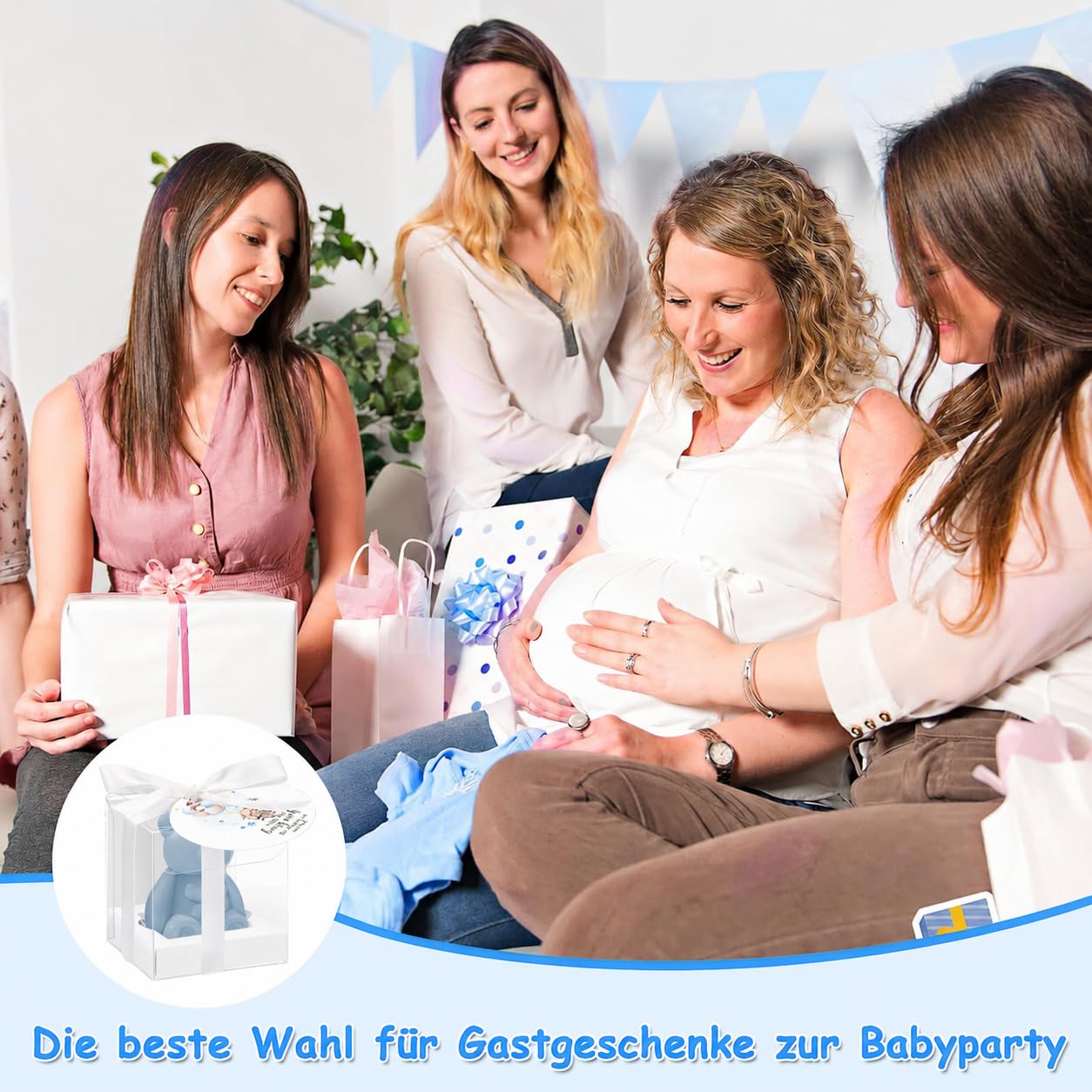 36 Stück Bärchen-Seifen Gastgeschenke, Mini-Seifen mit Geschenkbox & Dankeskarten, Duftseifen für Taufe, Hochzeit, Gender Reveal & Geburtstag– Blau & Braun