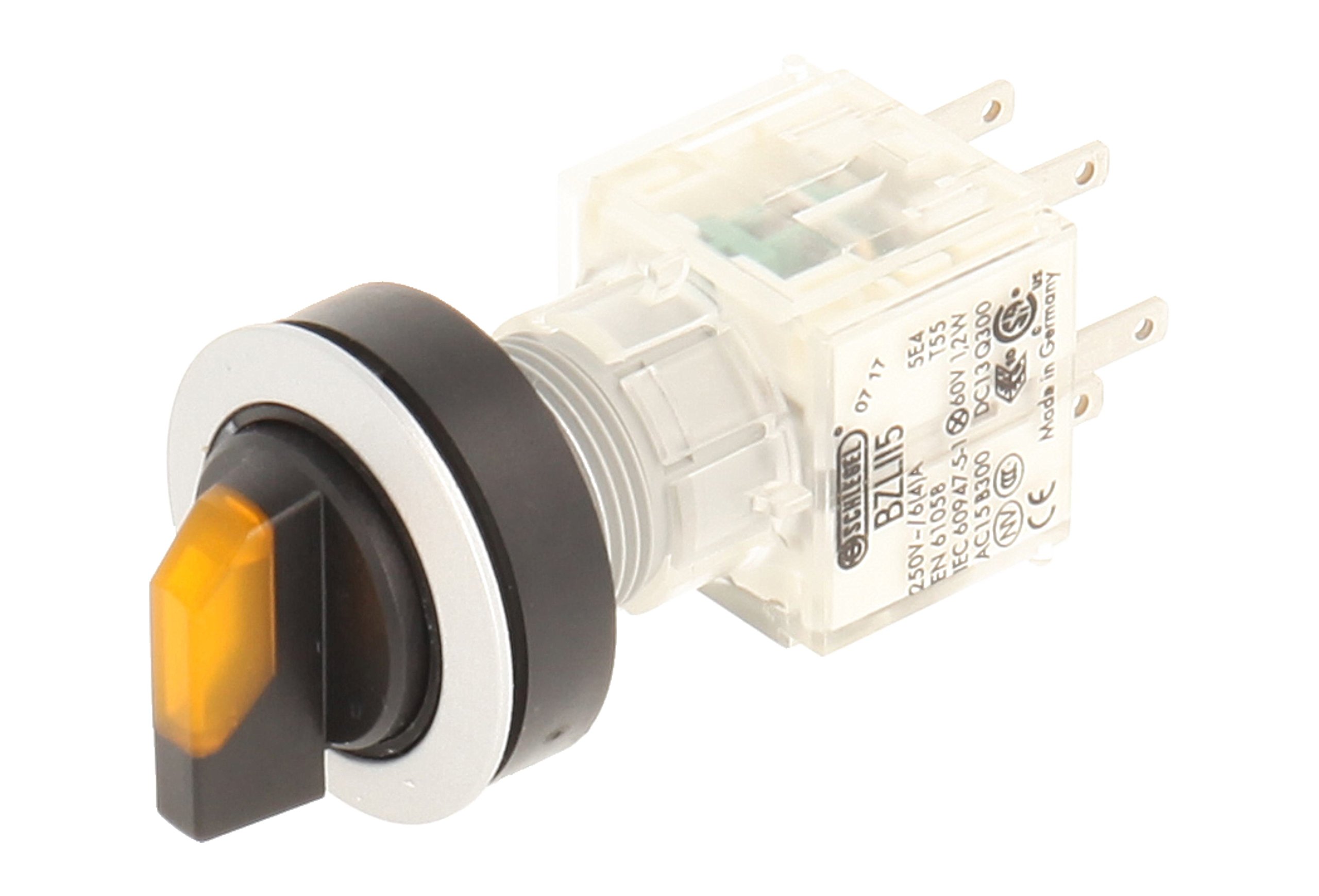 Club 23.001.219 Light Selector Latching rastend, 3 Positions Momentary Contact Sensor 2 Closers With Lamp Socket t5,5 K, LED, 24 V, YELLOW/SILVER (Pack of 2)