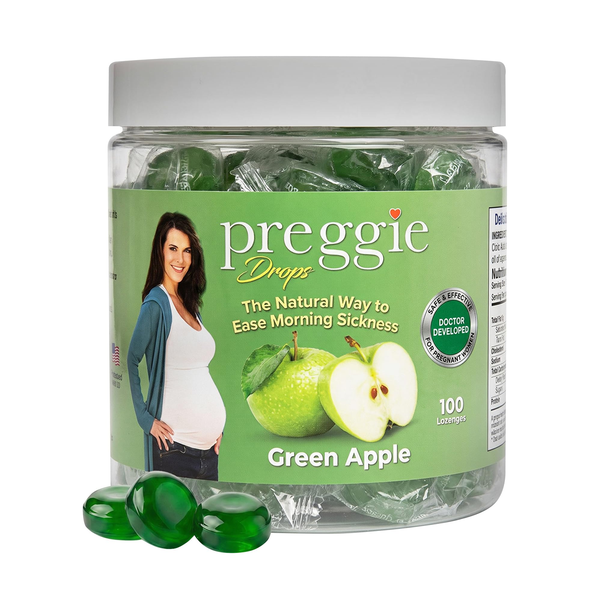 Three Lollies Preggie Pop Drops Pregnancy Candy, Green Apple, 100 Count
