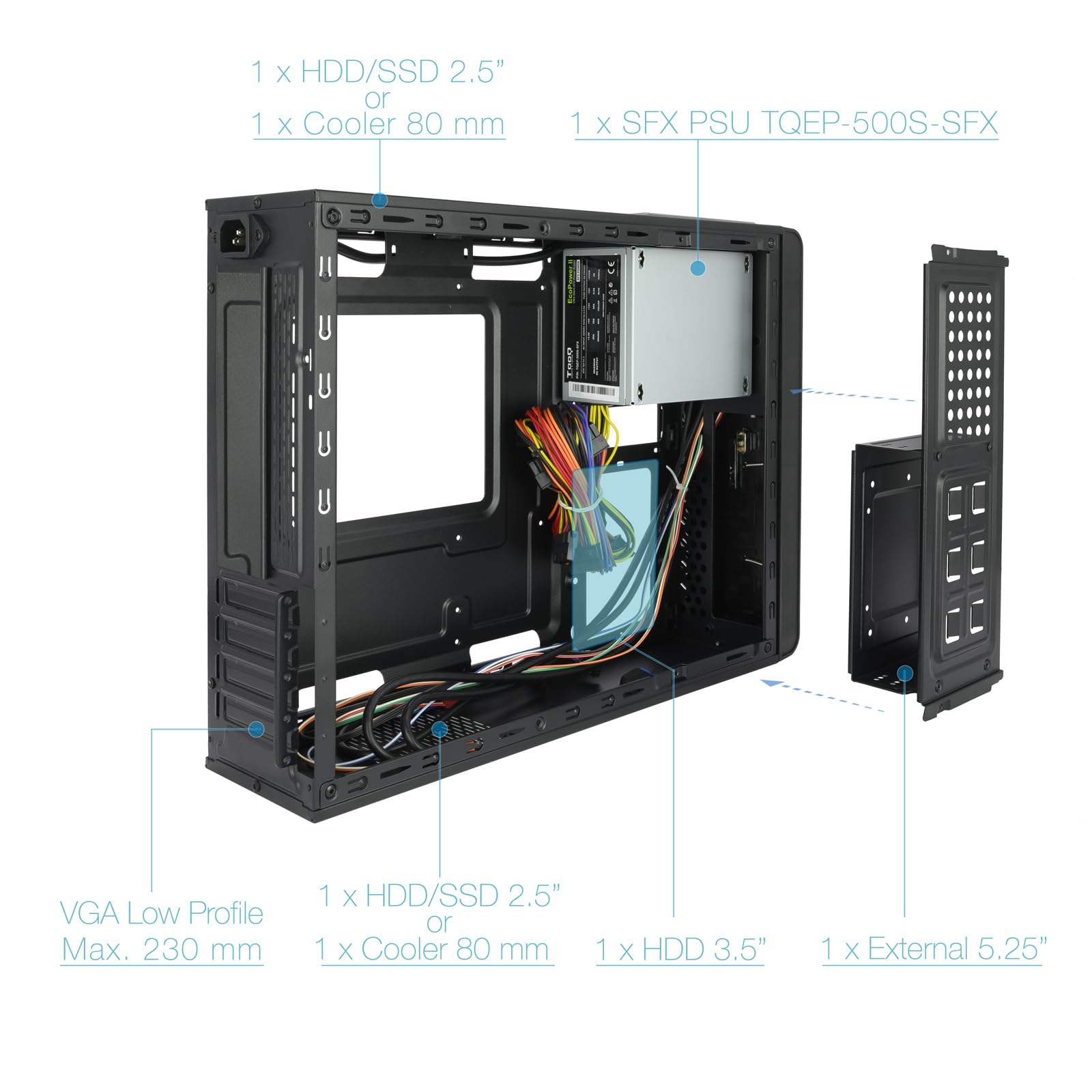 TooQ TQC-3005U3 - Hardware PC (USB 3.0, 500 W), colore nero