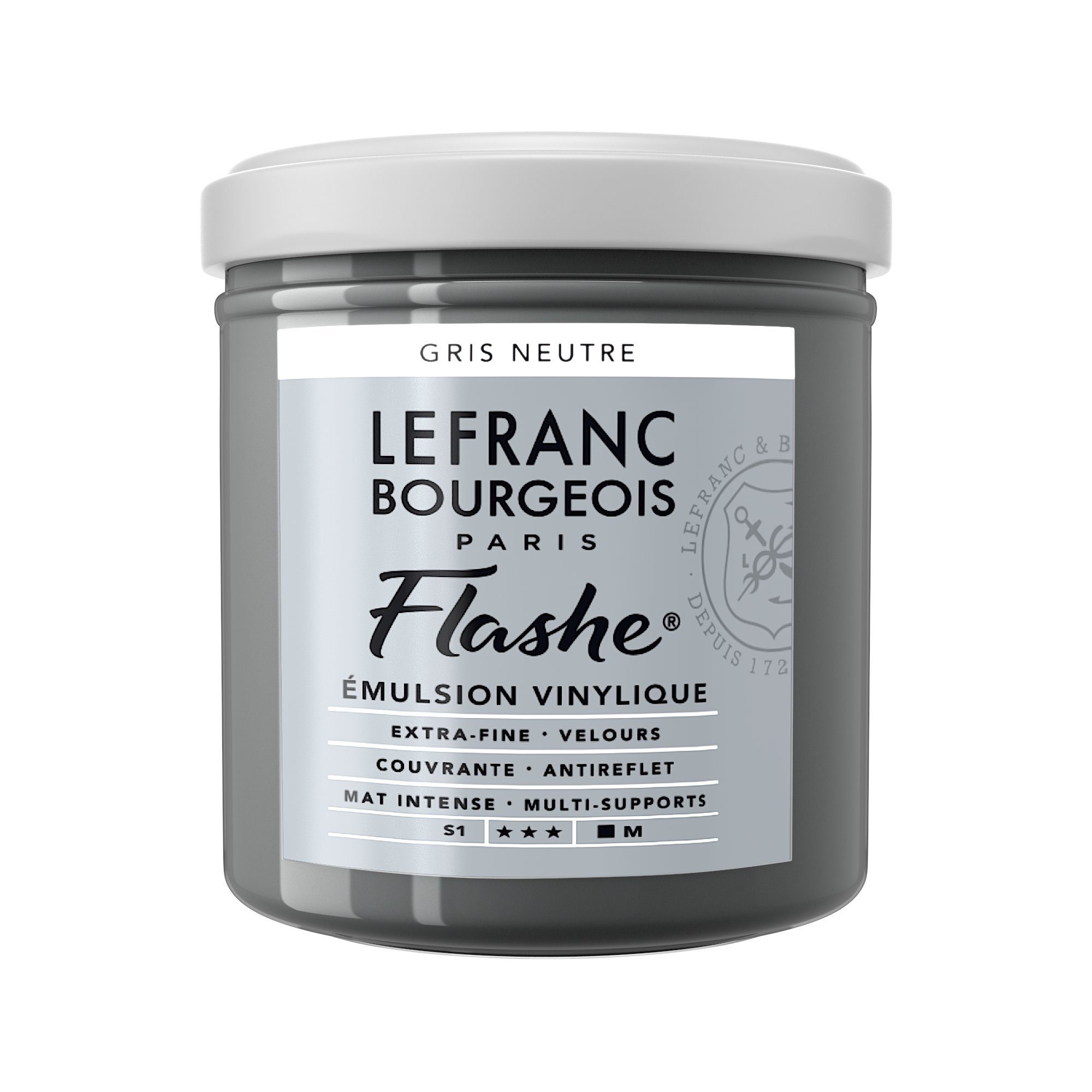 Lefranc Bourgeois Flashe, Extra-Fine Acrylic Vinyl Emulsion, Artists Quality, Neutral Grey, 125ml Pot