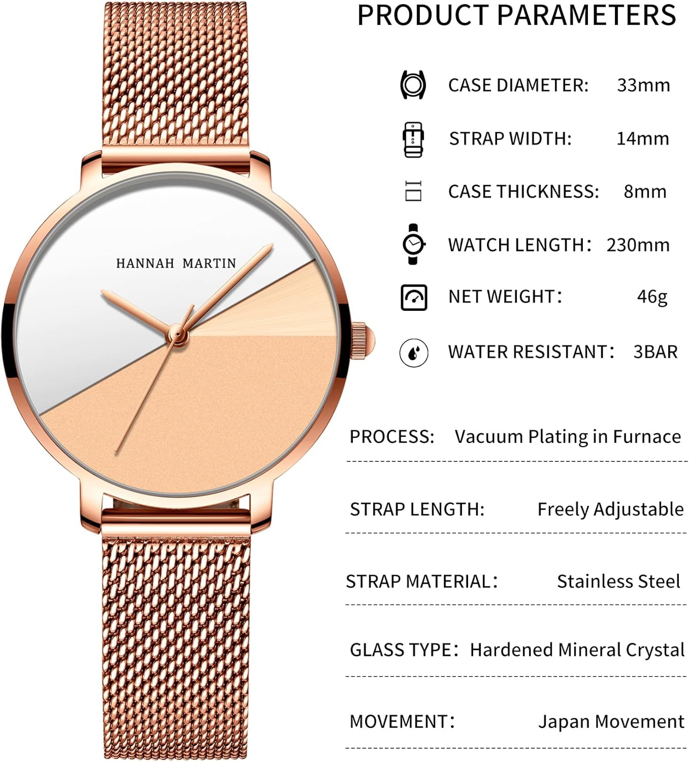 HANNAH MARTIN Watches for Women Waterproof Ladies Analog Quartz Wrist Watches Stainless Steel Band Fashion Dainty Female Watch Luxury Bracelet Diamond - Image 4