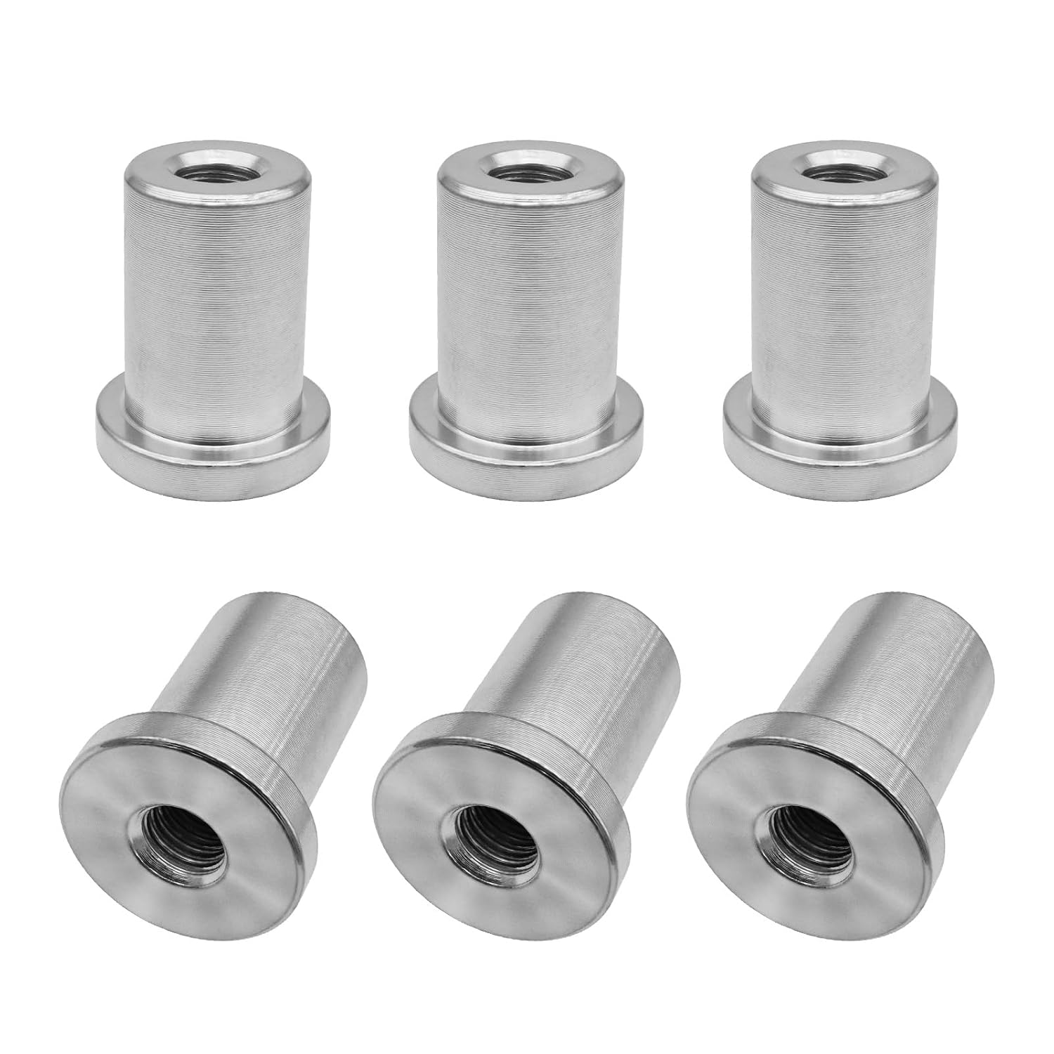 (6 Pack) Weld-On Nut, 3/8"-16 Thread, Extended Threaded Stepped Bung, Female Weld Nut for Steel Chassis Mounting Tab