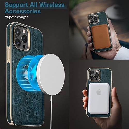 Miniatura 4 de LOHASIC Funda de cuero para iPhone 14 Pro Max compatible con MagSafe, para hombres y mujeres, elegante funda de poliuretano delgada de lujo, agarre