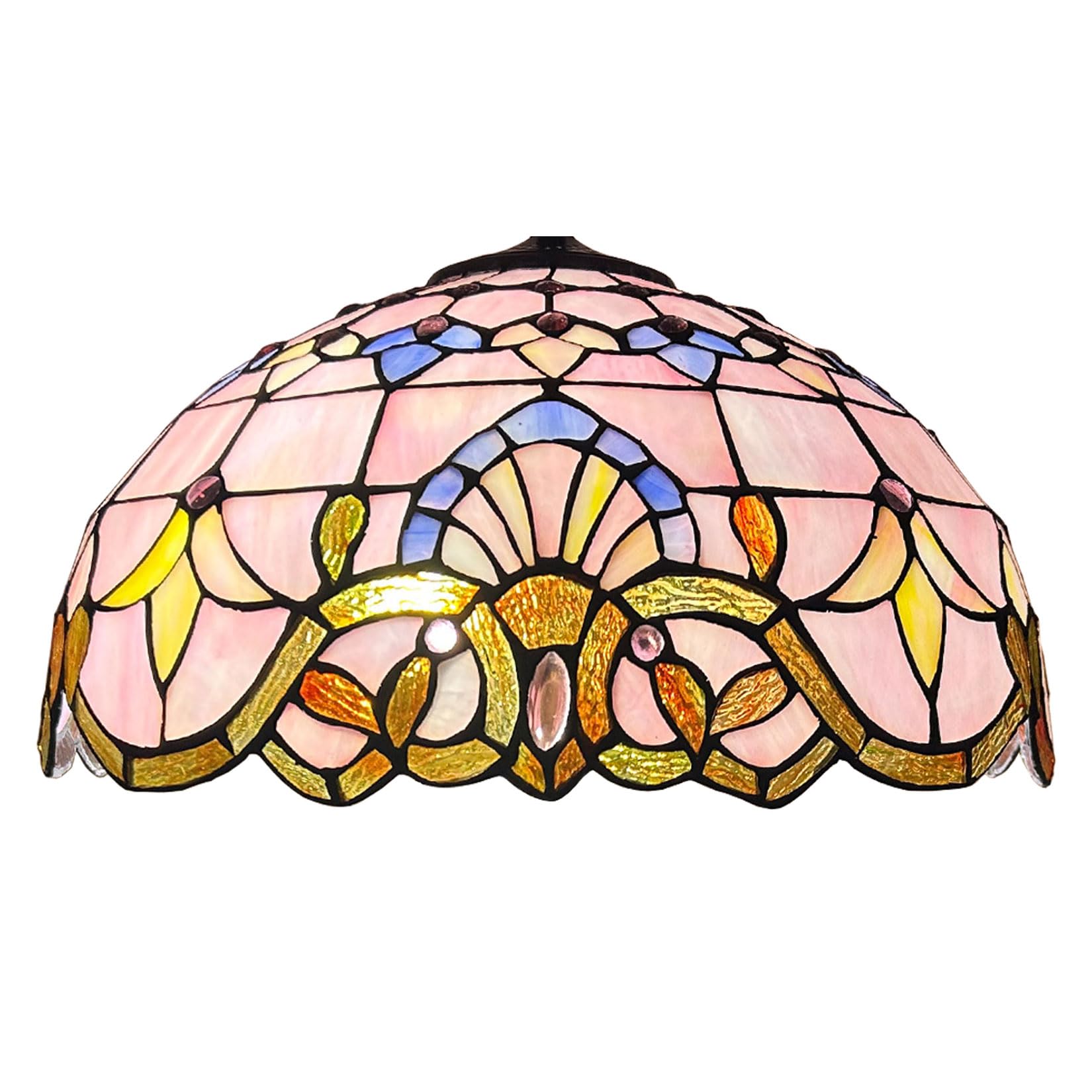 SaryEdge W16H9 Inch Pink Baroque Table Lamp Shade Replacement, Only Tiffany Style Stained Glass Lampshades, Vintage Lantern Shade Fit for Bedside Reading Lamp Floor Lamp Ceiling Pendan，
