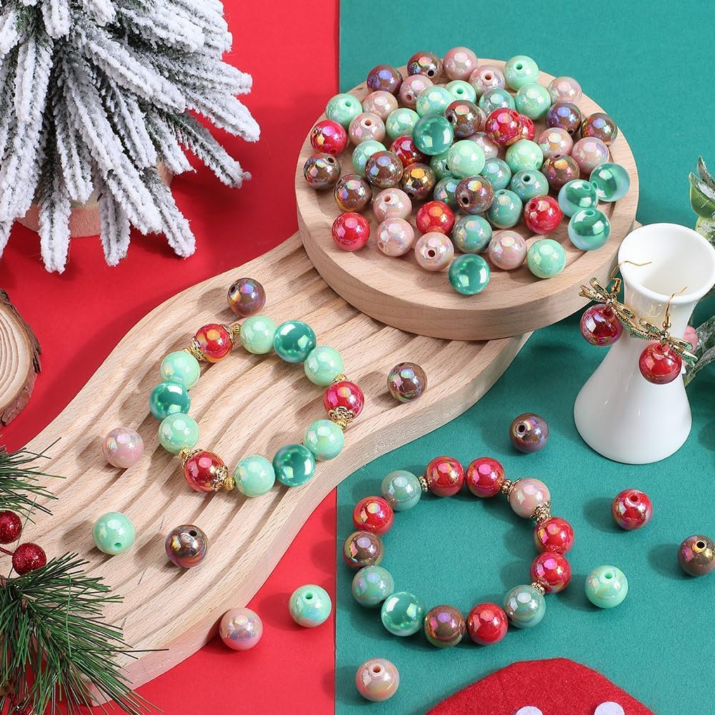 100Pcs 5 Colors 16mm Acrylic Beads Bulk Christmas Theme Beads Bubblegum AB Color Beadable Pens Opaque Chunk Bead for Jewelry Making Beading Supplies Earrings Bracelets Necklaces Adult - Image 4