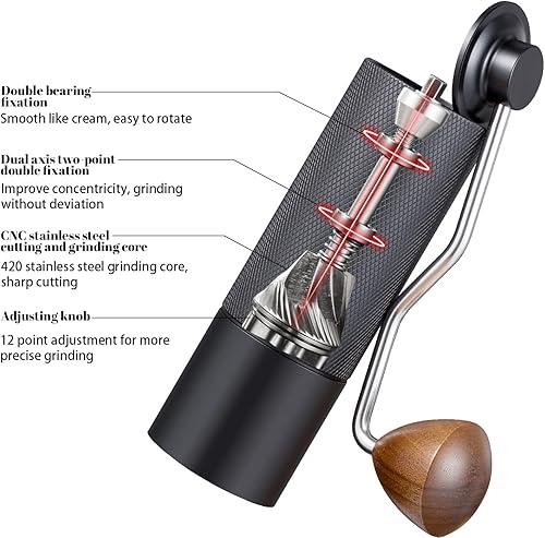 Miniatura 4 de Generic Molinillo de café manual Capacidad 0.88 oz, rebabas cónicas de acero inoxidable - mango de madera - ajustes internos ajustables,