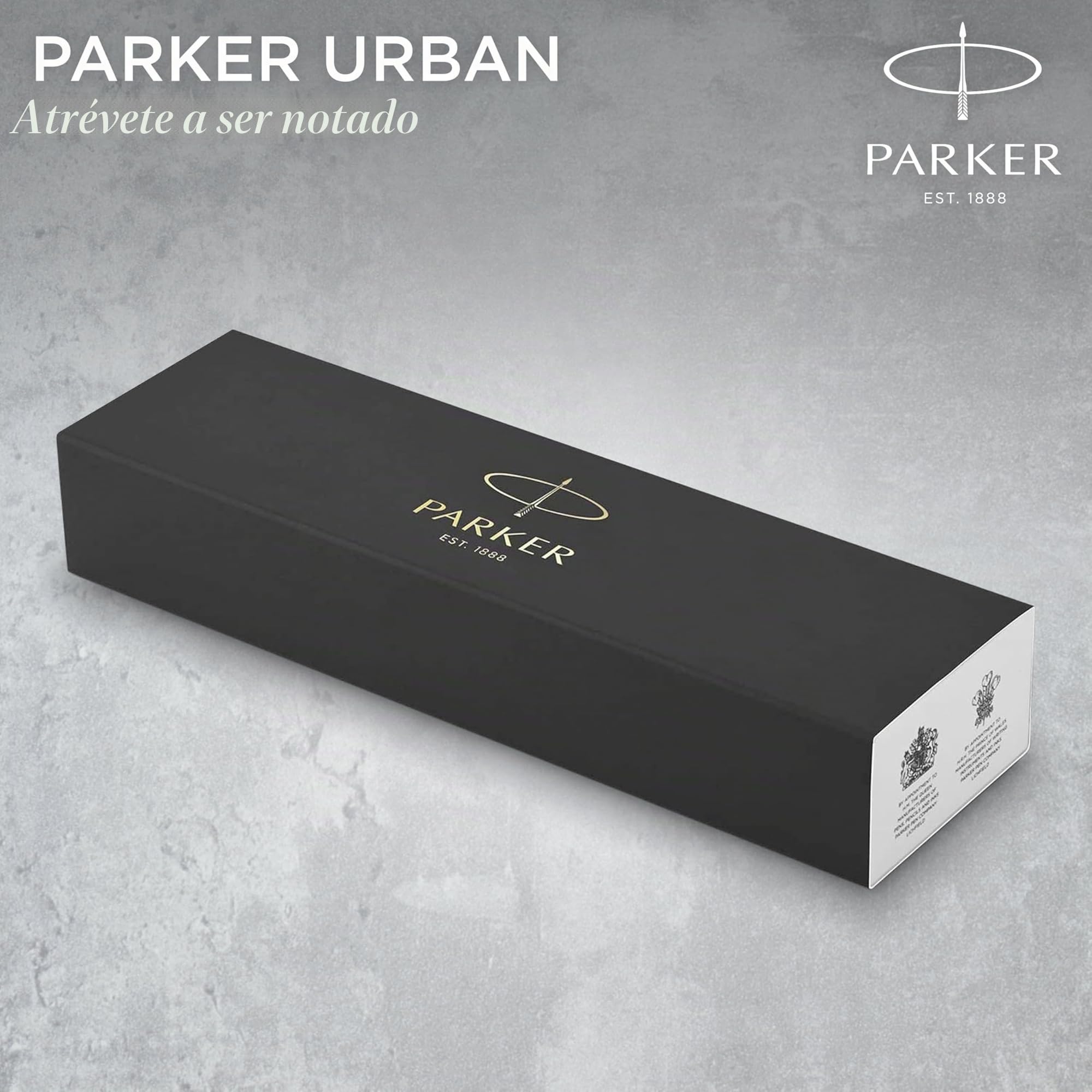 Parker Urban Pluma estilográfica | negro tenue de adorno dorado | plumín fino y recambio de tinta azul | en estuche de regalo