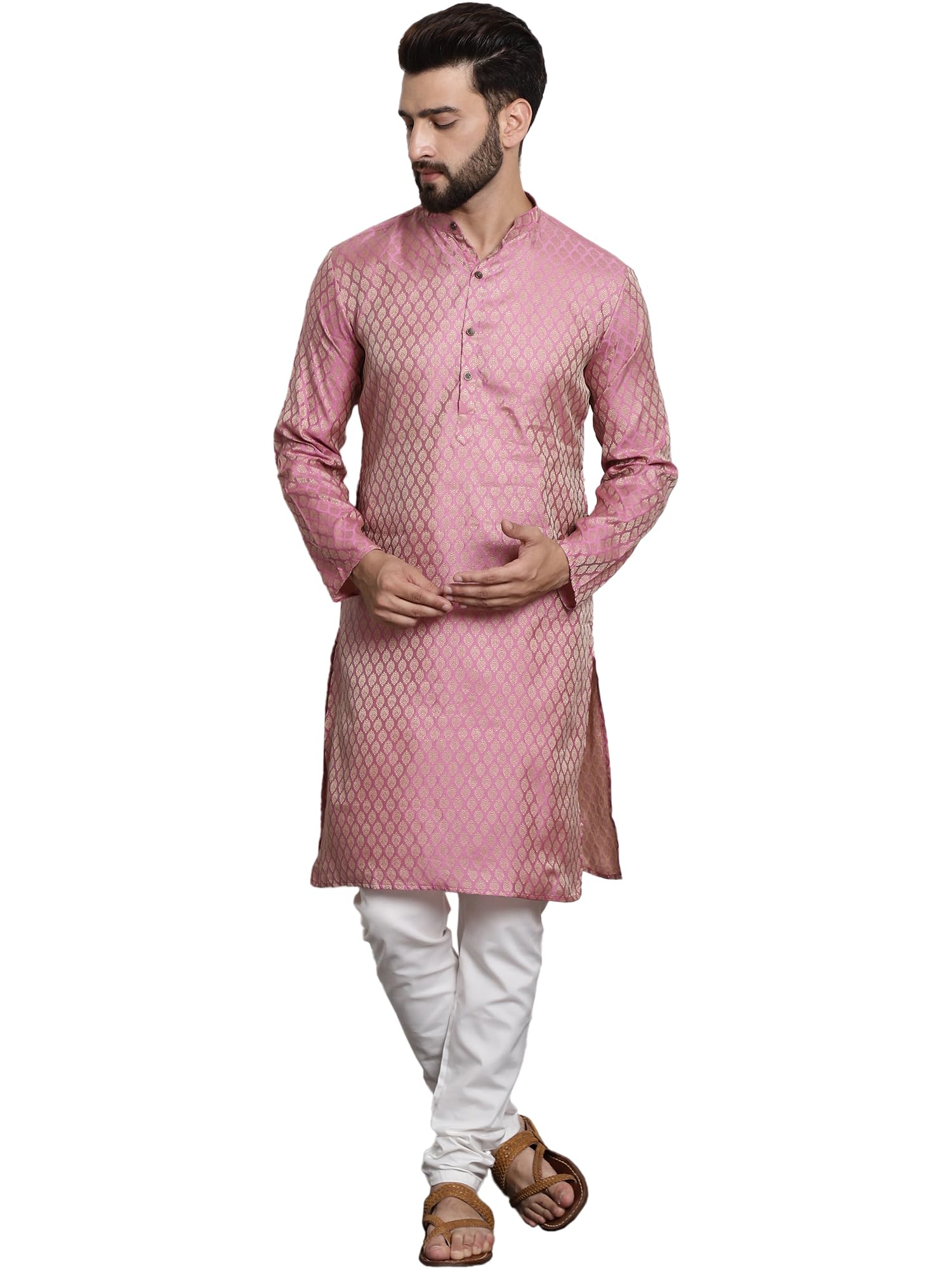 Sojanya (Since 1958 Men's Silk Blend Pink Color Self Design Only Long Kurta