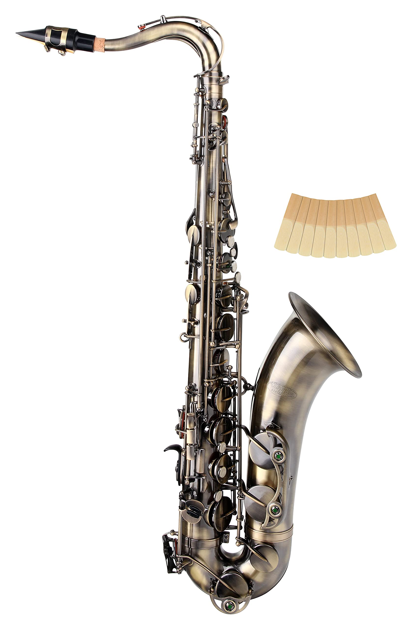 Classic Cantabile TS-450 Antique Yellow Saxophone Ténor Sib - Accordage Sib - Clé de Fa# aigu - Pack Économique incluant 10 Anches de Saxophone