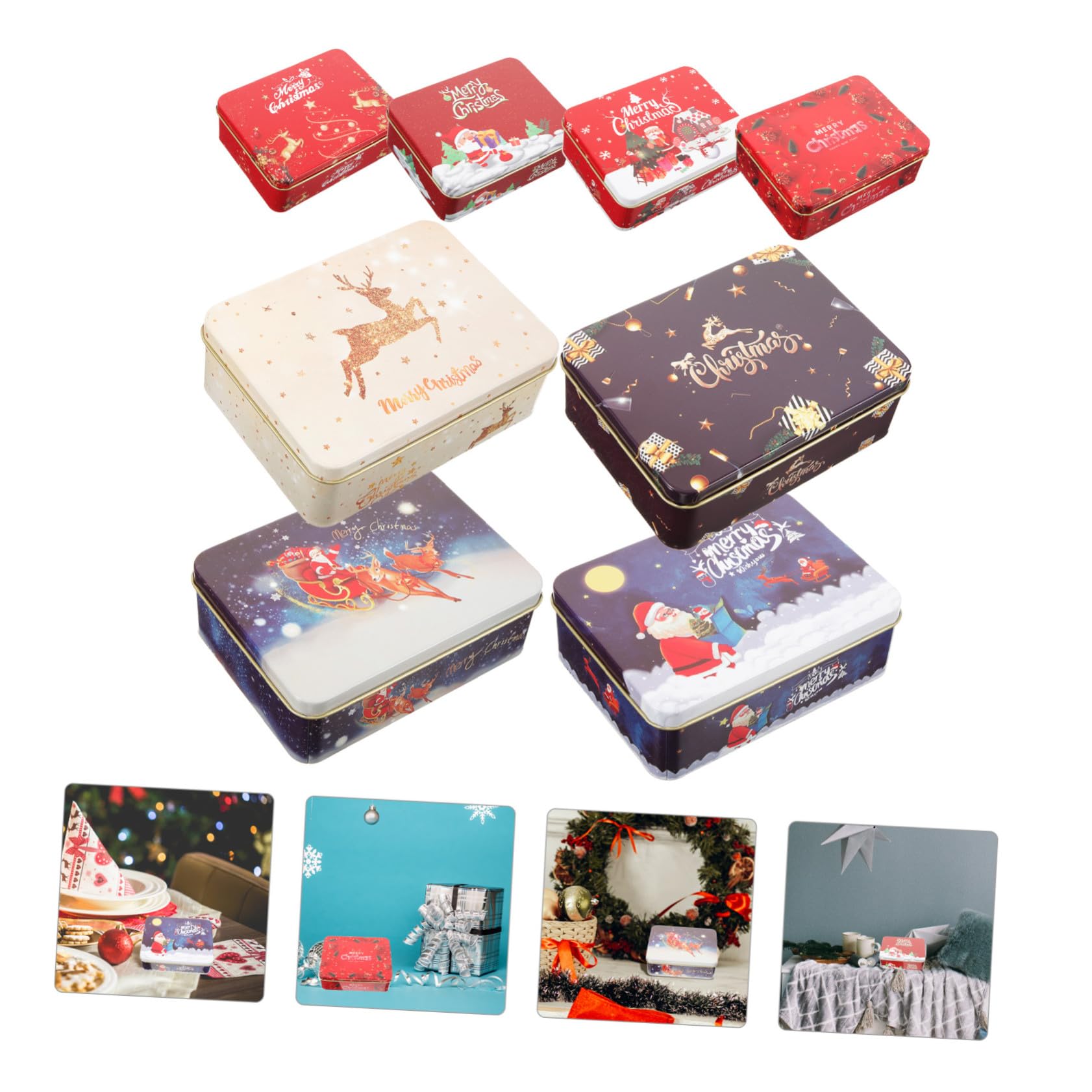 UTHCLO Boîtes à Cartes De Noël En Fer-blanc 12 Cm Lot De 8 Boîtes Métalliques Avec Couvercles Festive Polyvalente Pour Fêtes Et Décorations