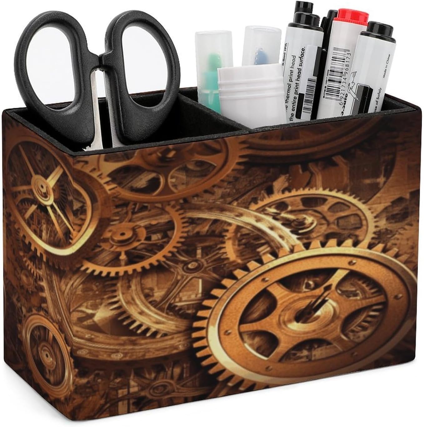 Rectangle Cool Steampunk Gears Pen Holder Desktop Organizer