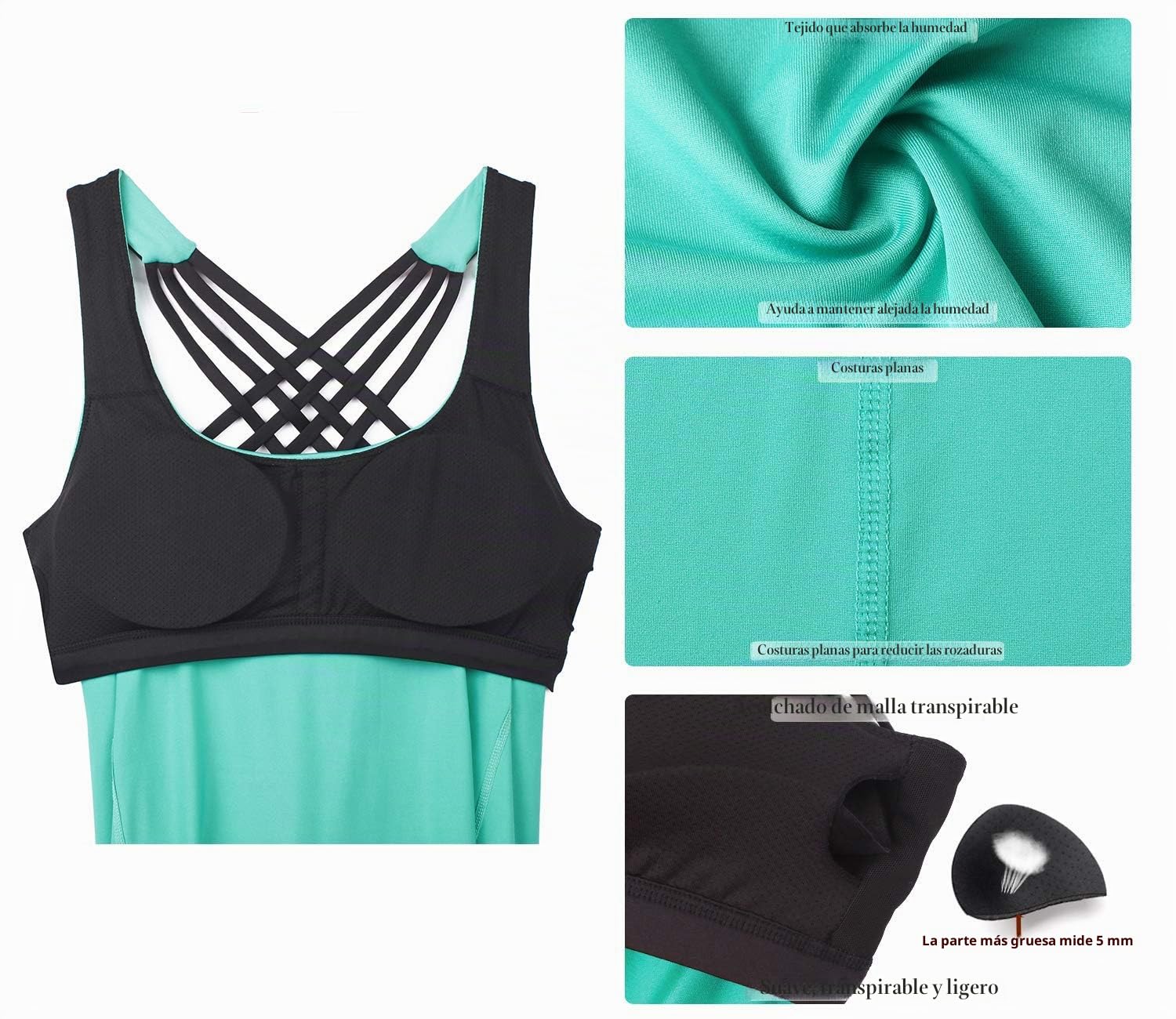 icyzone Camisetas de Yoga para Mujer con Brasier Integrado para Entrenamiento, Gimnasio, Chaleco Deportivo