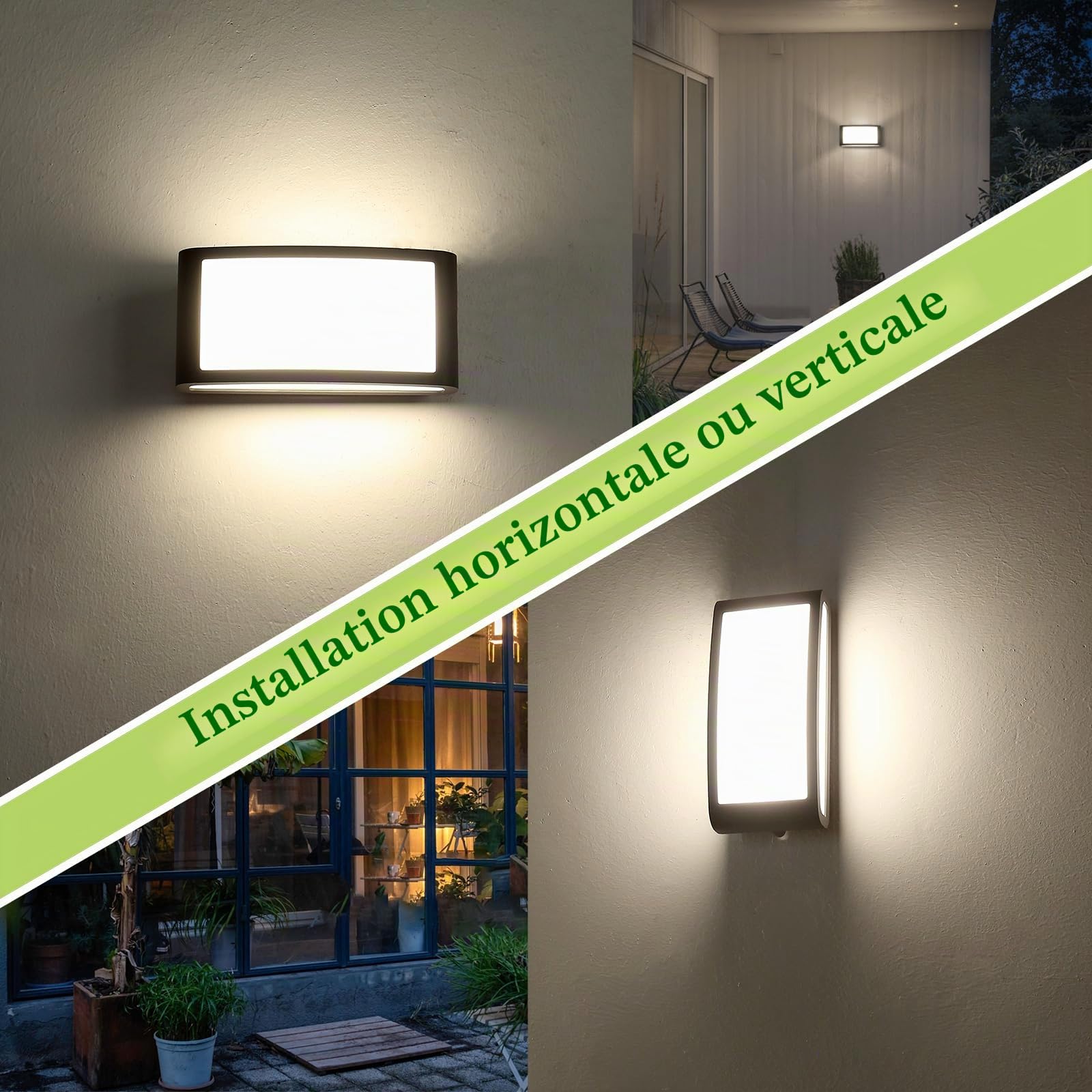 HLFVLITE Applique Murale LED Extérieure, Lampe Murale en Aluminium pour Jardin, IP54 Étanche, 930LM 4000K Blanc Naturel, Gris Anthracite