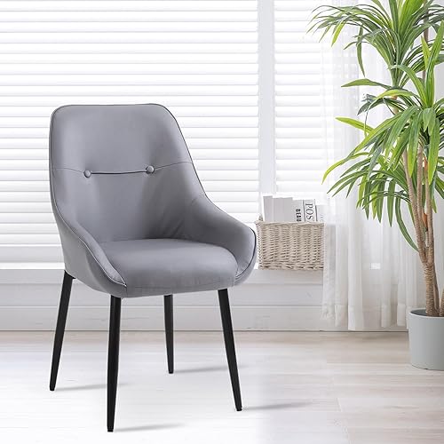 Miniatura 7 de Juego de 2 sillas de comedor, sillas de cocina grises, sillas de comedor modernas de mediados de siglo, sillas de comedor tapizadas con brazos y