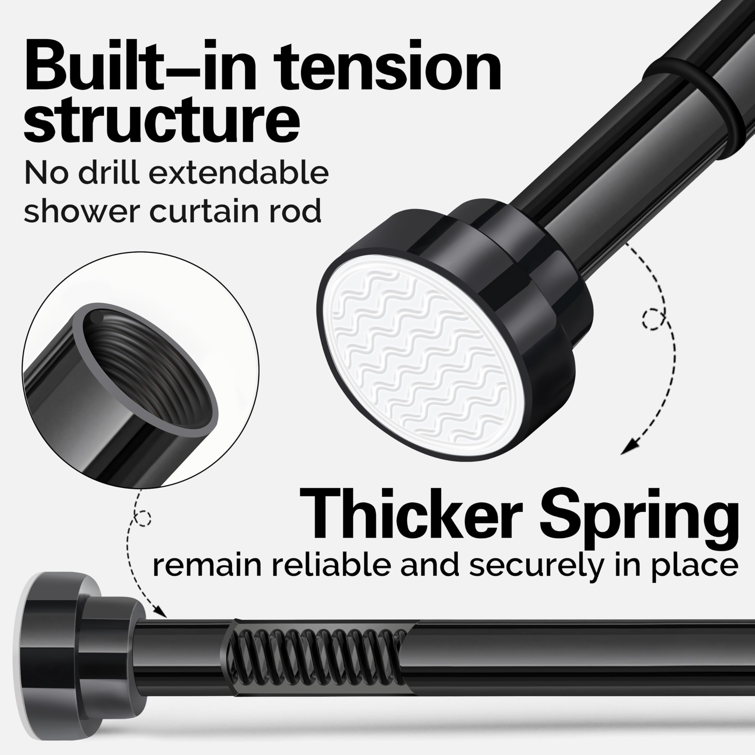 Stainless Steel Extendable Shower Curtain Rod Tension Pole (72cm-132cm) Black - Image 4