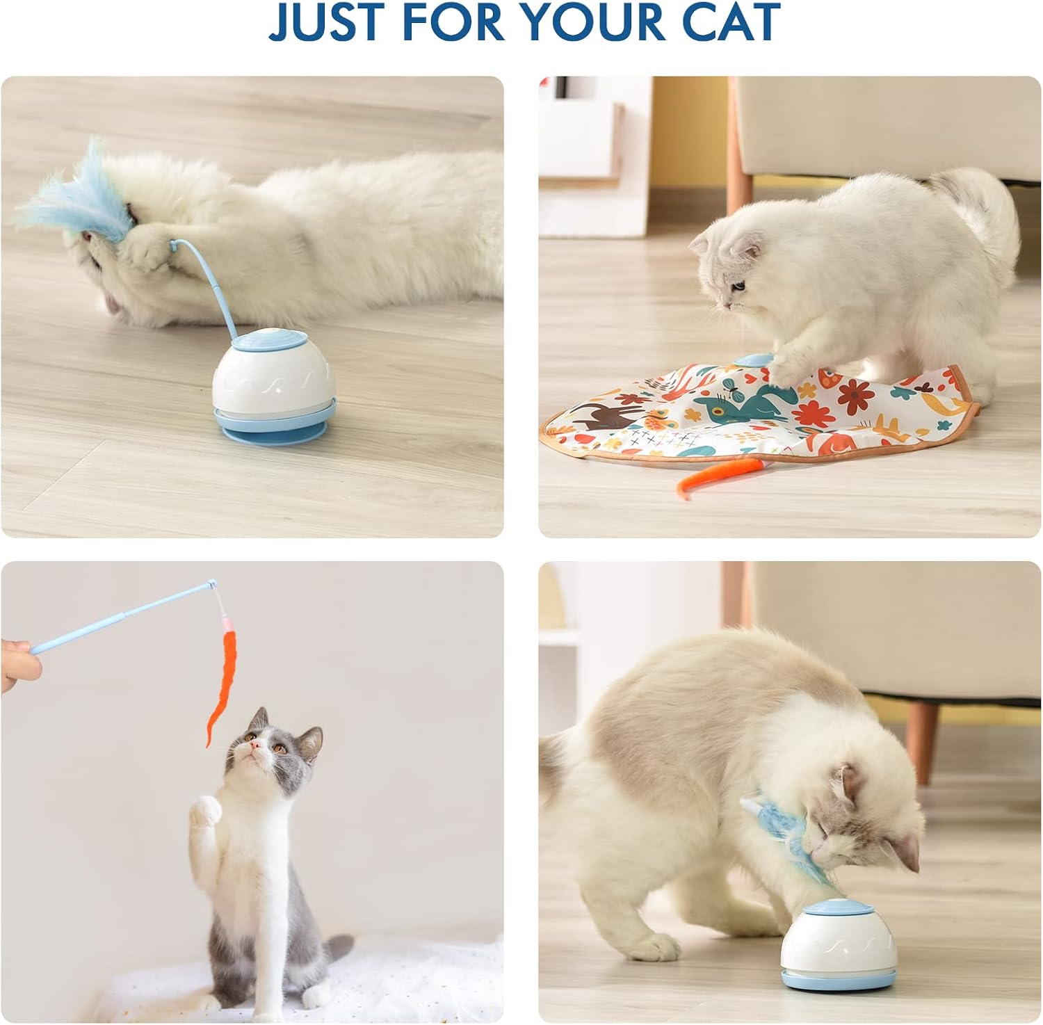 Tyasoleil Automatic Motion Cat Toys - 4 Modes Interactive Motorized Wand Toys with 3 Feathers & USB Charging Cable,Electronic Exercise Pet Toy for Indoor Cats