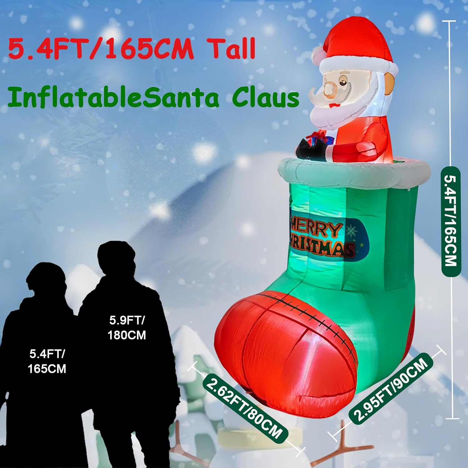 5.4FT Christmas Inflatable Santa Claus Outdoor Decoration, Built-in LED Lights Liftable Design Santa Lifting Inside Christmas Stocking, Blow Up Claus Xmas Decor for Garden Yard Indoor Lawn - Image 2
