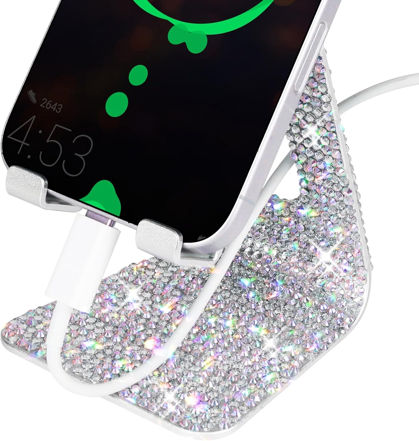 LUVI Bling Phone Stand Adjustable Aluminum Alloy Kickstand Crystal Rhinestone Compatible with All Phones Glitter Holder Luxury Desktop Decoration for Women Girls -Silver