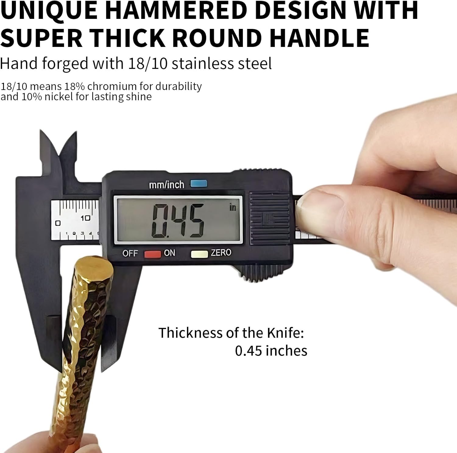 18/10 Stainless Steel Flatware Set Hand Forged Silverware Set Cutlery Set Shiny Gold Round Hammered Handle Mirror Finished 20 Pieces Service for 4