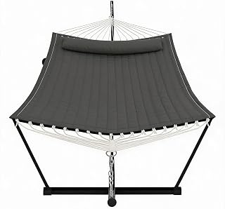 Robuste Doppel-Hängematte mit Gestell & Kissen – 2 Personen – 450 lbs Belastbarkeit – Wetterfest & mit Balance-Seil – Für Garten, Terrasse, Pool, Camping & Outdoor – Dark Gray