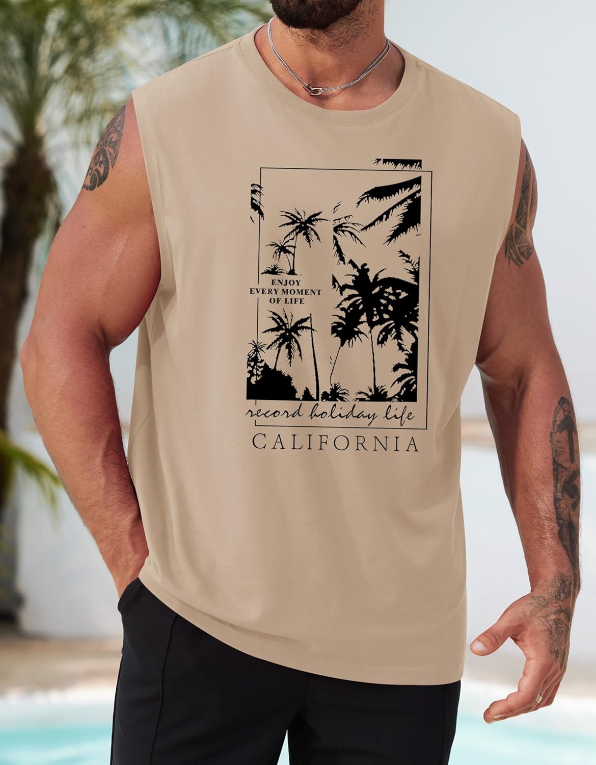 Mens Beach Summer Tank Tops Palm Tree Graphic Vacation Muscle Sleeveless Shirts (S-3XL) - Image 5