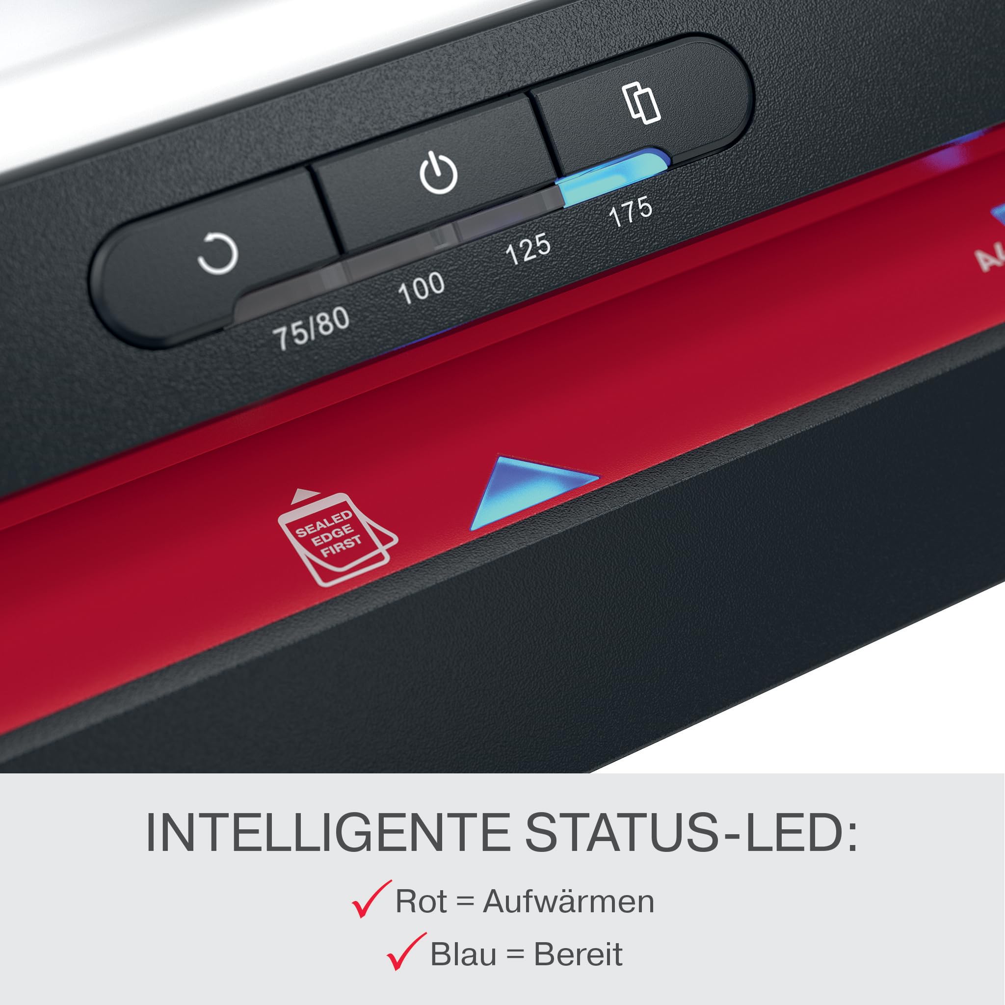 GBC 480HS Home Offce A3 Plastificatrice – Versione per Svizzera, laminazione ad alta velocità, riscaldamento rapido in 1 min, 75-175 micron, con 5 pellicole A4, nero/rosso, connettore tipo J