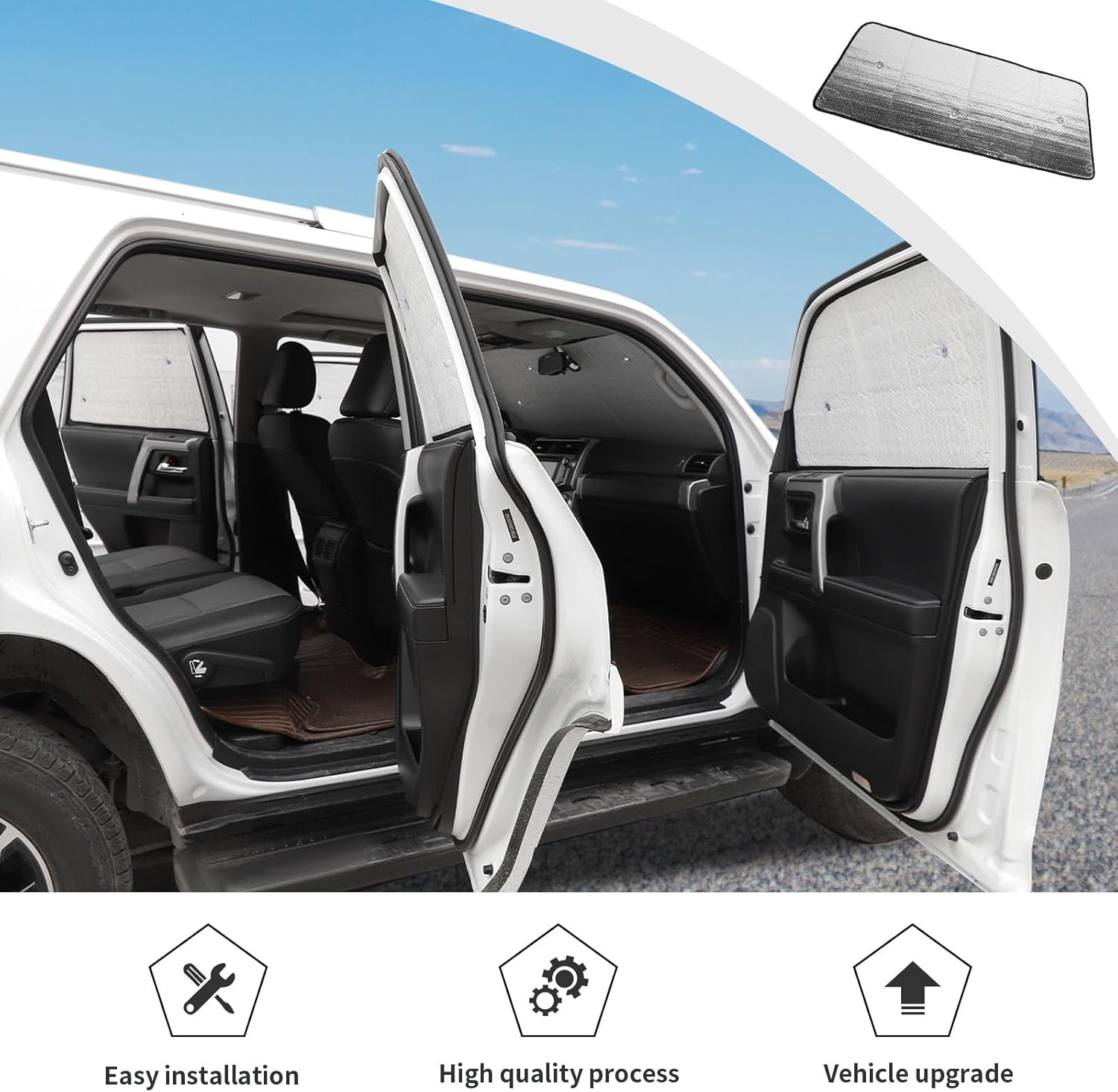 JWWY 4Runner Window Sun Shades Windshield Sunshade Heat Shield UV Protection Shade Sun Visor Blocker Foldable Windshield Sunshade Cover Kit Fit for 2010-2023 Toyota 4Runner Accessories Silver 8PCS