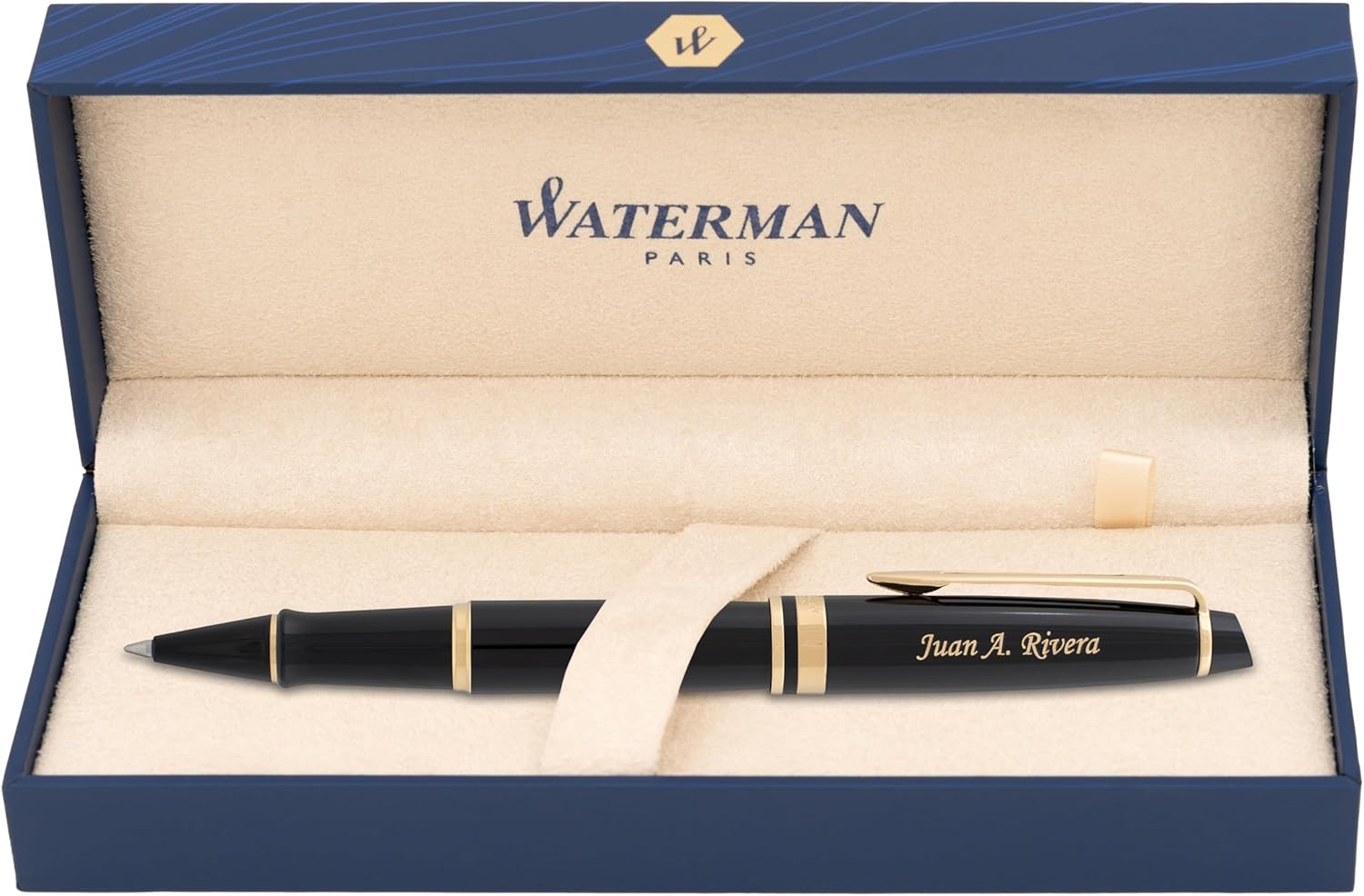 Waterman Expert Rollerball Pen, Black Lacquer with 23K Gold Trim, Custom Engraved — Retirement, Board Recognition, or Executive Gift
