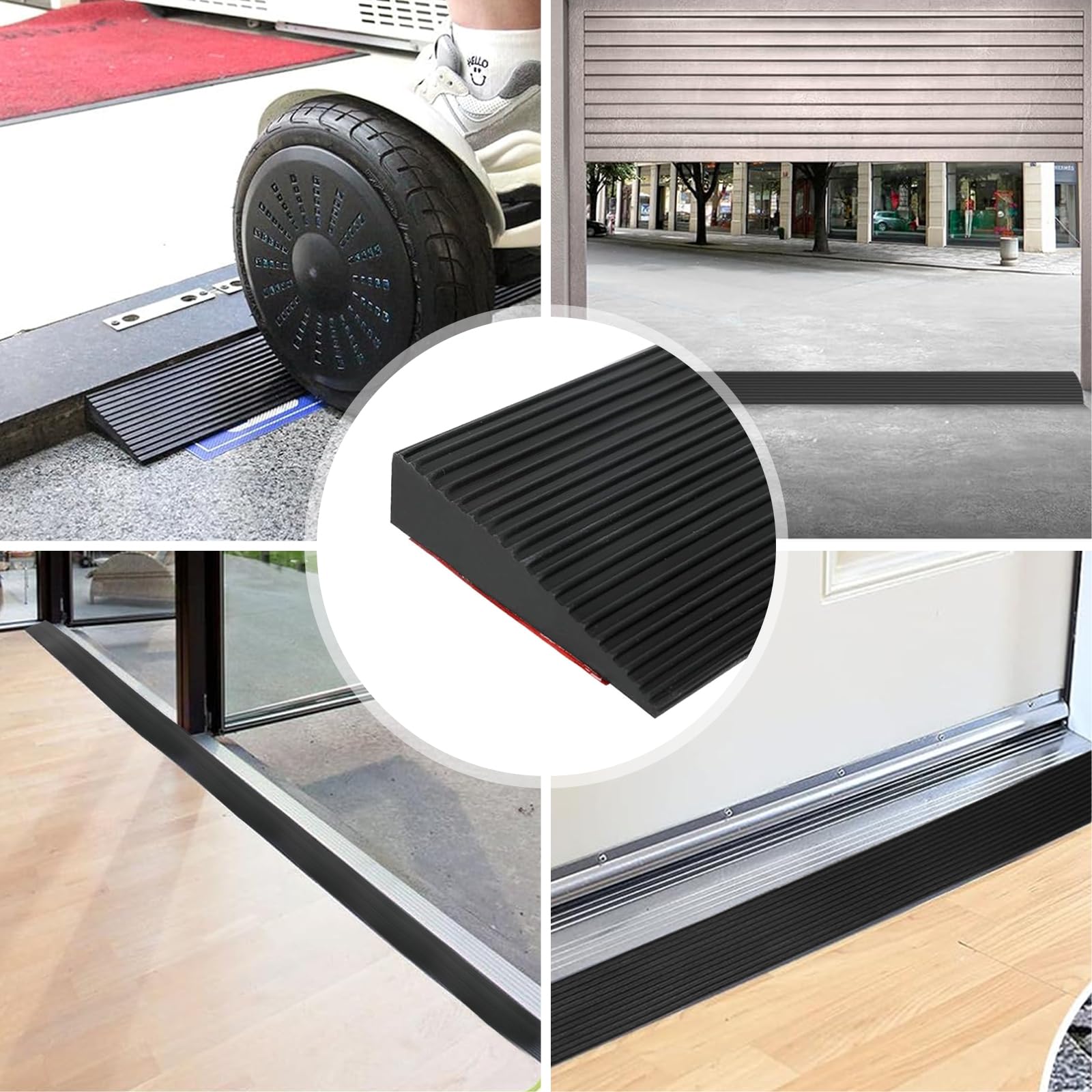 Rampa de Umbral de Puerta Autoadhesivo 100 * 8 * (1-3) cm, Antideslizante Goma Rampas para Silla de Ruedas, Cortable Perfil Transición Suelo para Garaje, Carrito de Transporte (2,0 cm-Altura, Negro)