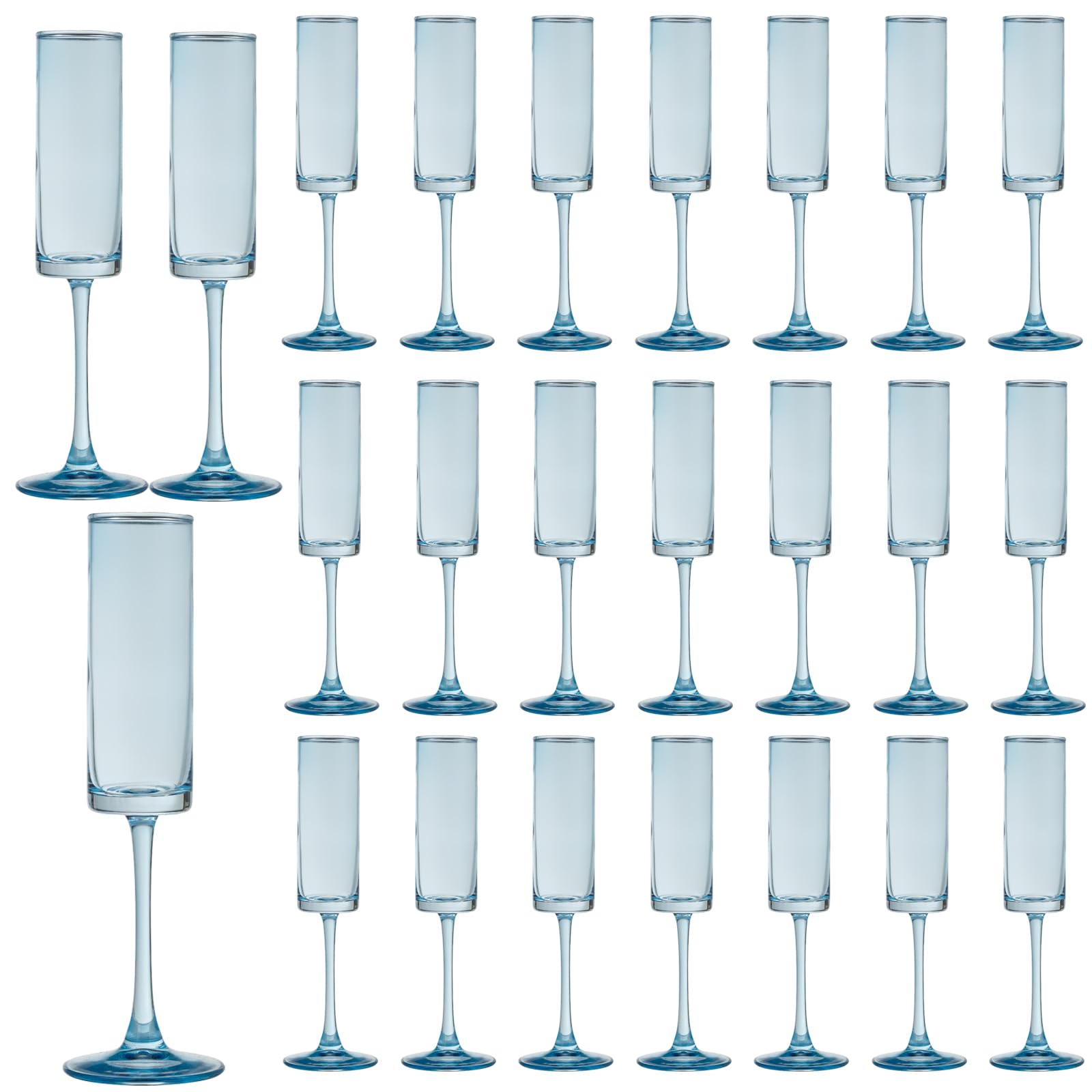 24 Pieces Blue Champagne Flutes 6 OZ Straight Sided Wine Glasses Champagne Long Stem Drinking Colored Glasses,Set of 24 Hand Blown Champagne Flutes Goblets for Wedding Cocktail Cups,Cava, Prosecco