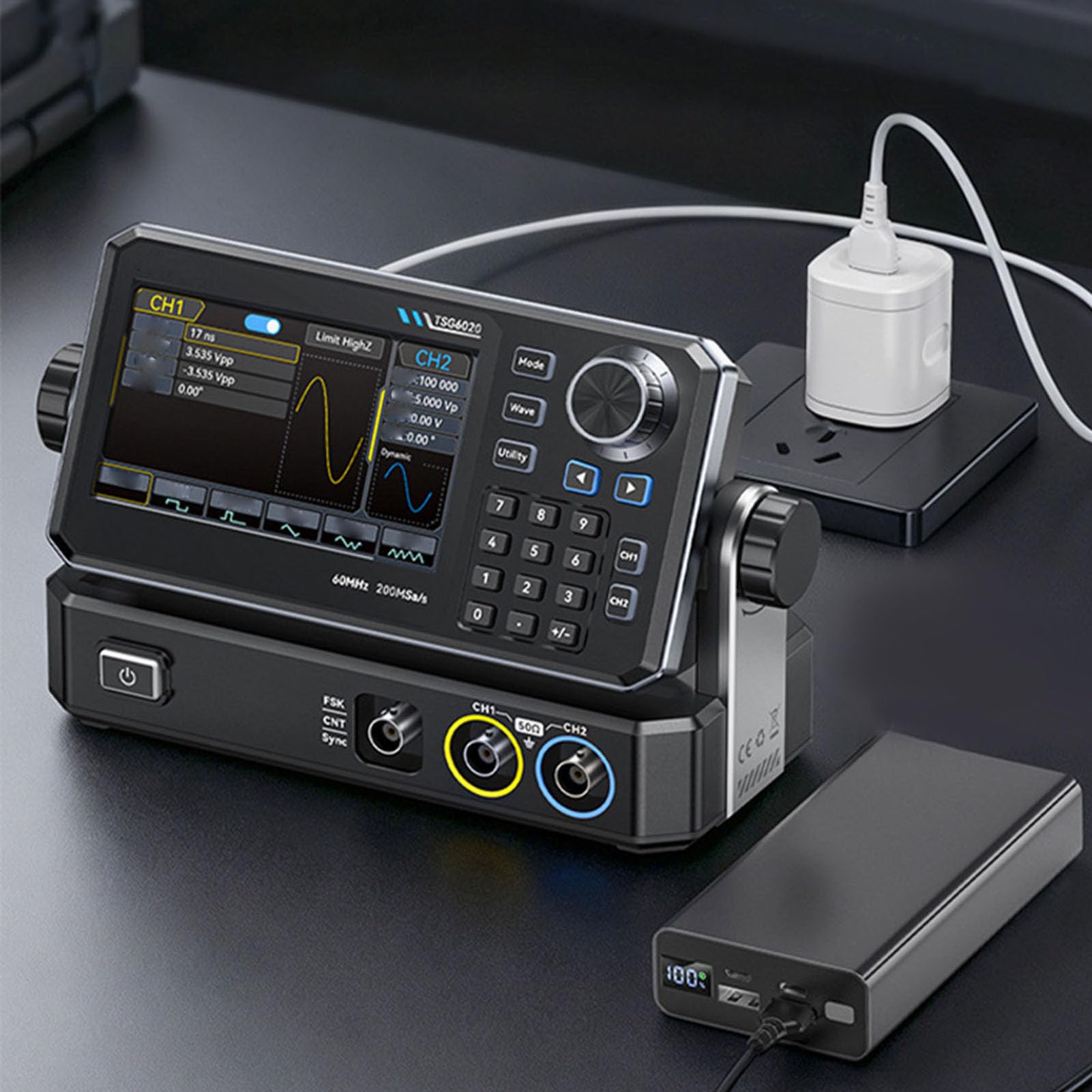 Cryfokt Osciloscopio Portátil, Osciloscopio Digital de 2 Canales, 60 MHz, 14 Bits con Generador de Señal Multímetro de Muestreo de 200 MSas/s para Pruebas y Reparación de Circuitos Automotrices