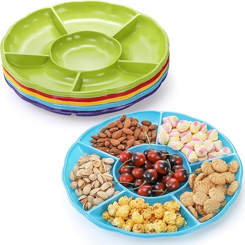 Frcctre Paquete de 20 platos redondos seccionales de plástico para servir aperitivos, 12 pulgadas, desechable, dividido, bandeja de alimentos,