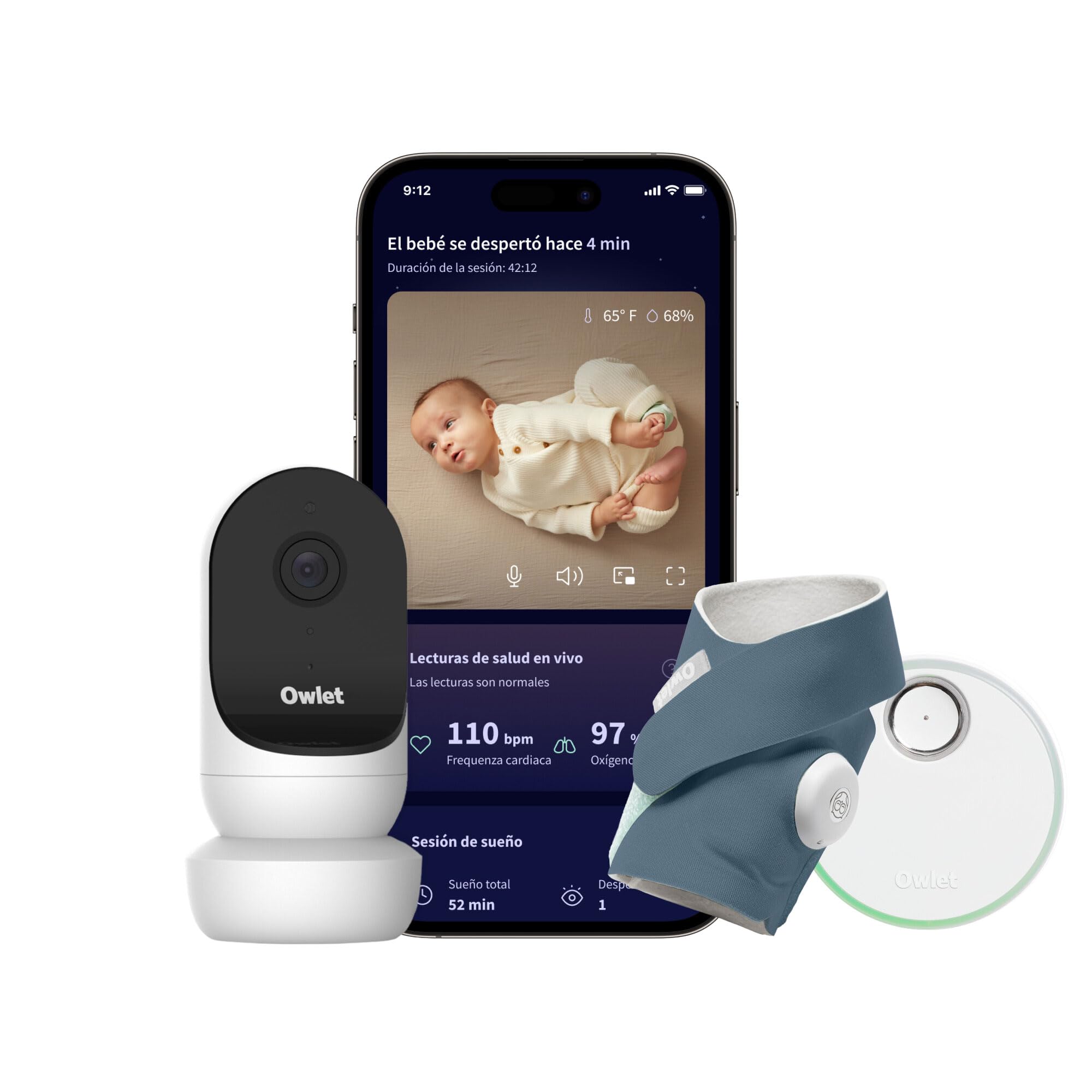 Owlet® Dream Bundle 2 Smart Baby Monitor: Dream Sock® and Owlet CAM 2 - Tracks & Notifies for Pulse Rate & Oxygen While Viewing Baby in 1080p HD WiFi Video - Bedtime Blue