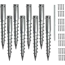 Ashman Round Posts 8 Pack, Outdoor No Dig Ground Screw Anchor with Helical Spiral, 21 Inch Long - Fits Post & Flag Pole Base Ground Mount Screw