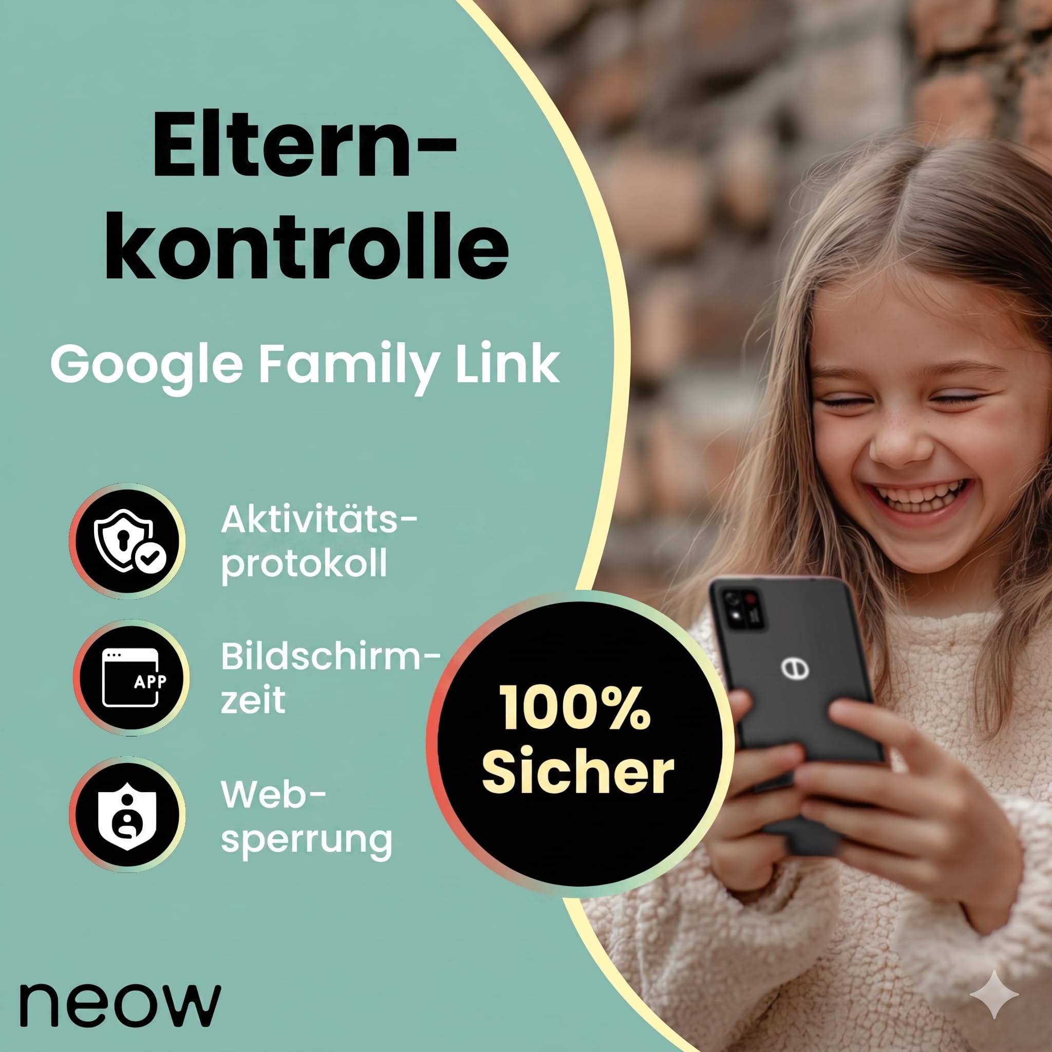 Neow Kids - Smartphone Android 14 | Smartphone pour Enfant | Applications ludiques préinstallées | Google Familly Link | Coque Offerte