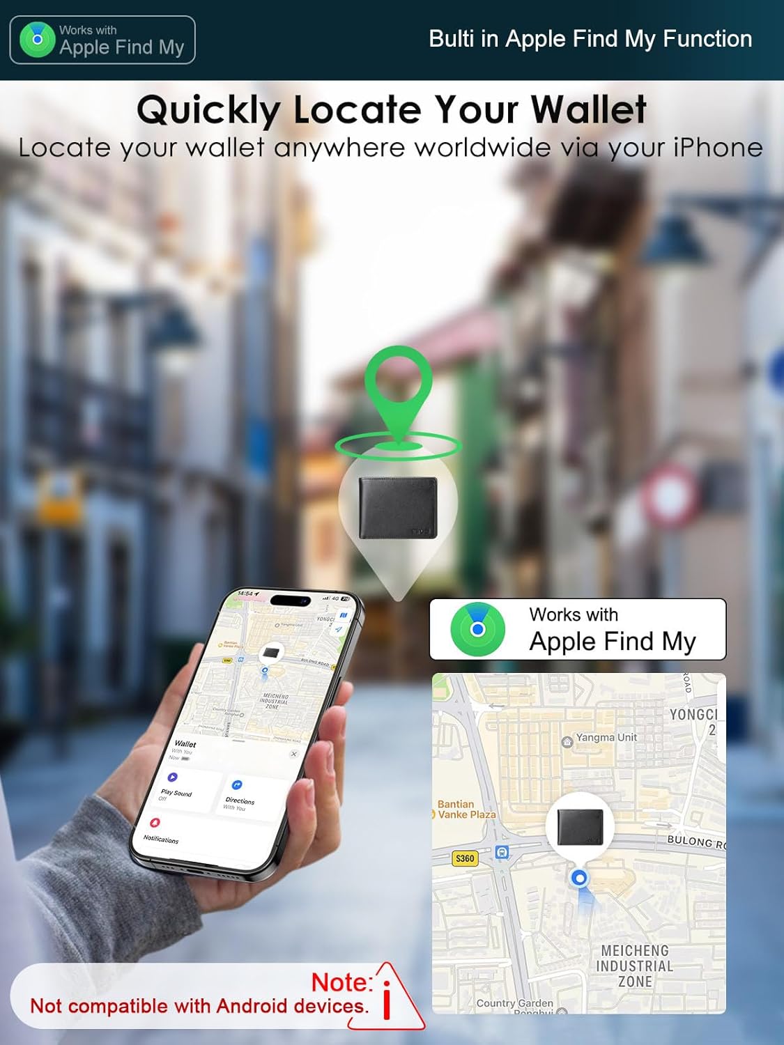 Wallet for Men Built-in Anti-Loss Tracker, Real-Time Tracking Smart Bifold, RFID Blocking Men's Wallet, 7 Card Slots Travel Gifts for Dad, Christmas, Birthday, iOS Only (Classic Black-Real Leather) - Image 4